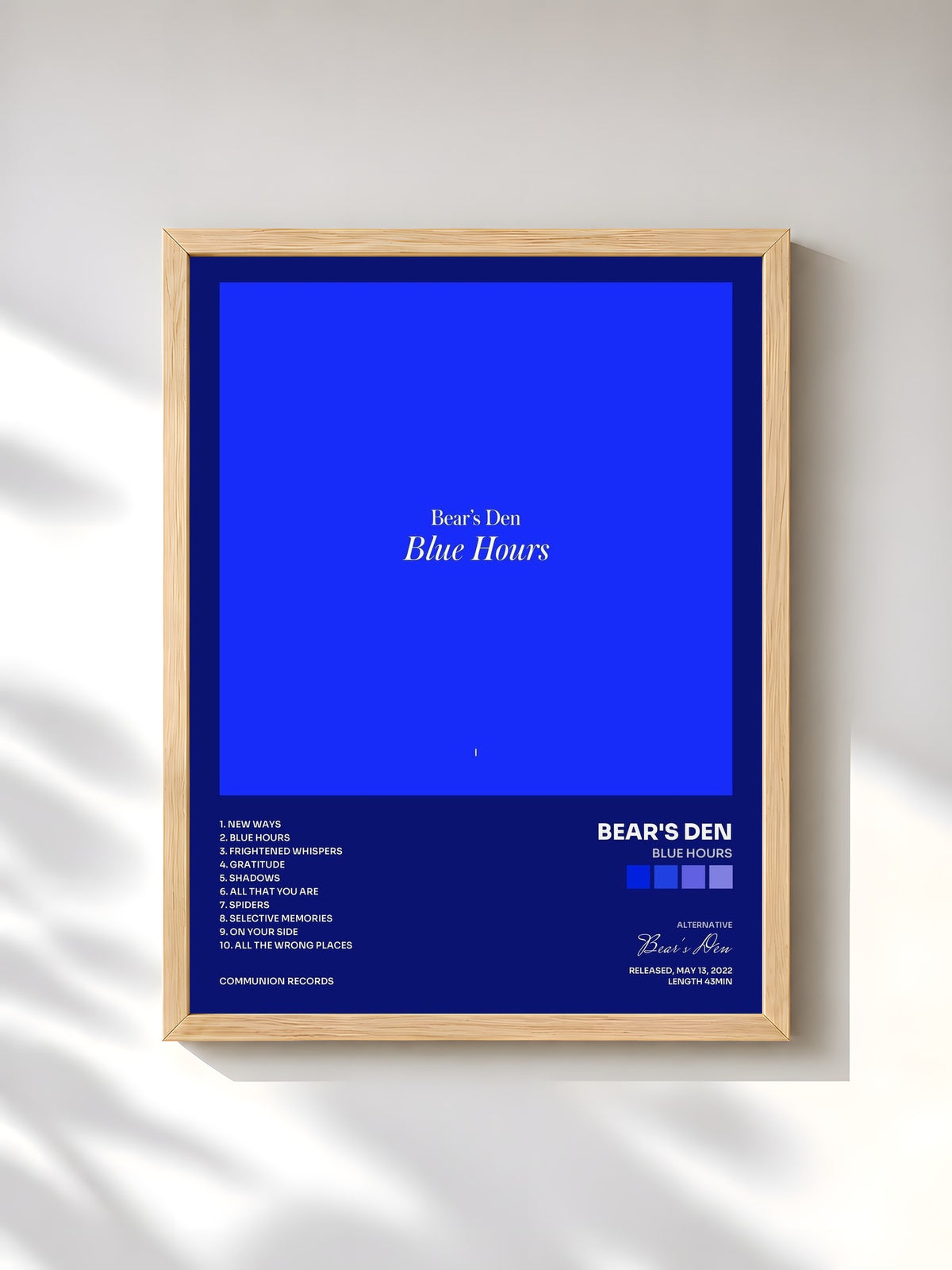 #bois Tableau de l'album Blue Hours de Bear's Den, cadre en bois brut, imprimé et encadré en France