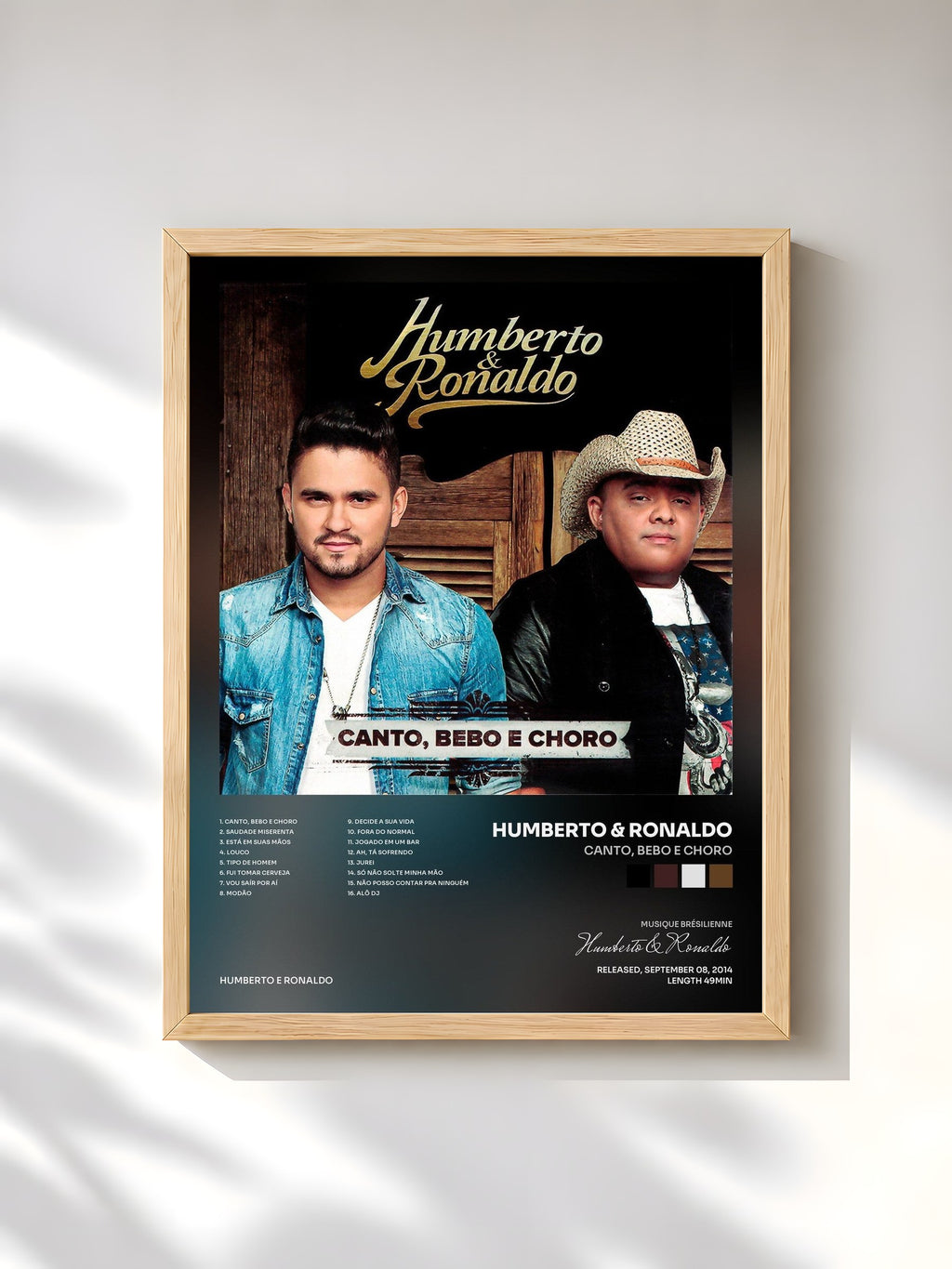 #bois Tableau de l'album Canto, Bebo e Choro de Humberto & Ronaldo, cadre en bois brut, imprimé et encadré en France