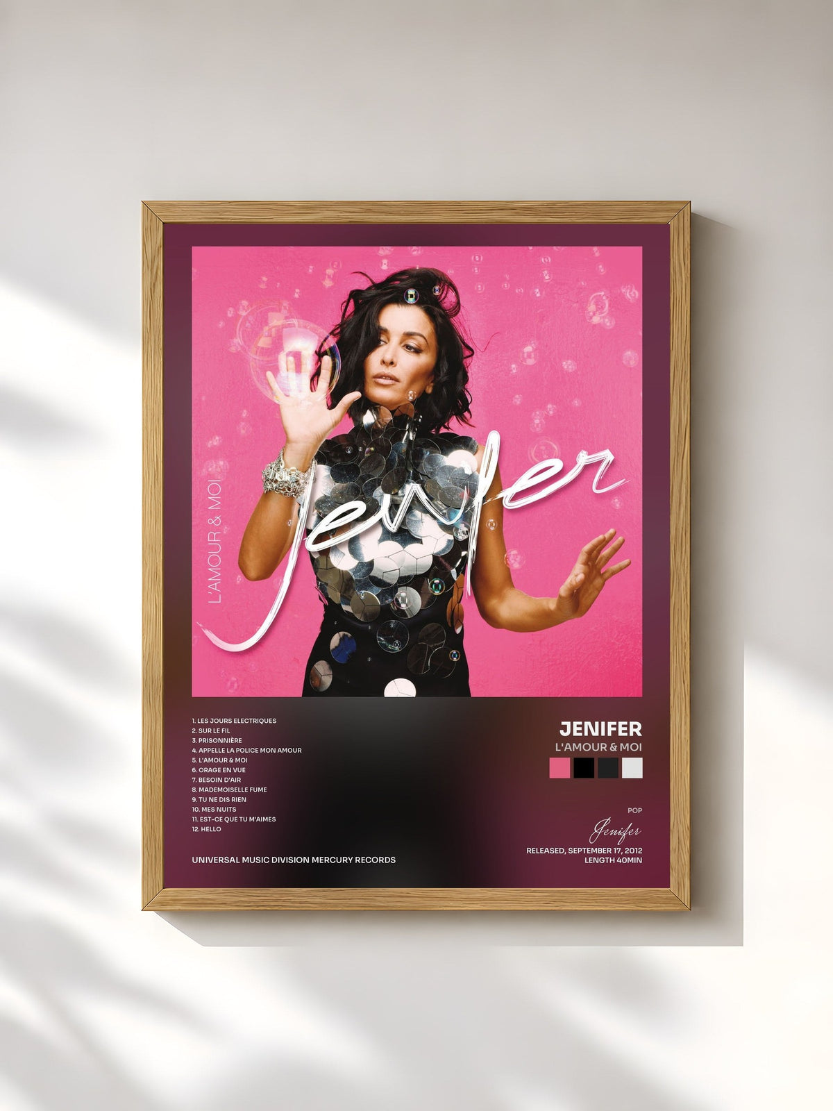 #bois Tableau de l'album L'Amour & Moi de Jenifer, cadre en bois brut, imprimé et encadré en France