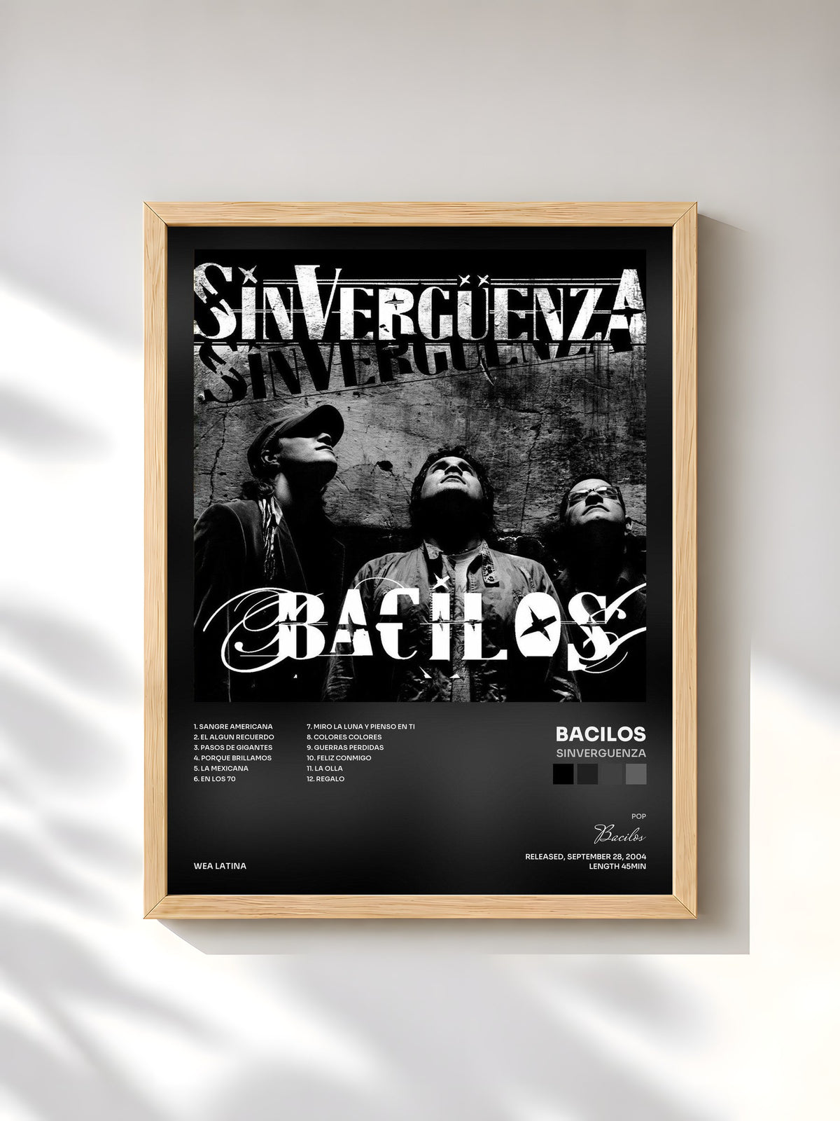 #bois Tableau de l'album Sinverguenza de Bacilos, cadre en bois brut, imprimé et encadré en France