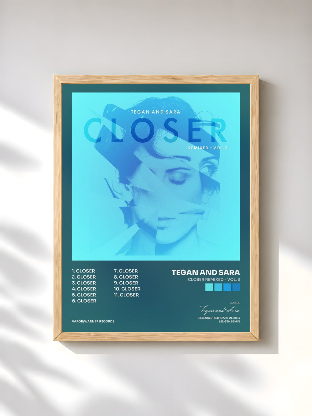 #bois Tableau de l'album Closer Remixed - Vol. 3 de Tegan and Sara, cadre en bois brut, imprimé et encadré en France