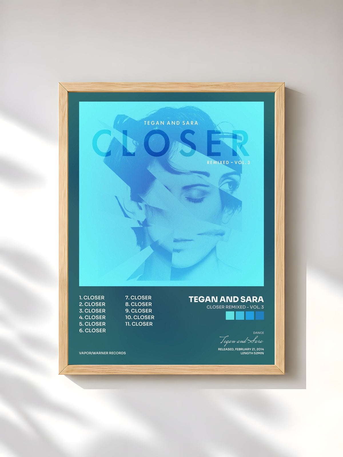 #bois Tableau de l'album Closer Remixed - Vol. 3 de Tegan and Sara, cadre en bois brut, imprimé et encadré en France