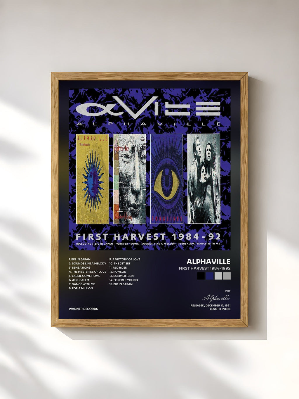 #bois Tableau de l'album First Harvest 1984-1992 de Alphaville, cadre en bois brut, imprimé et encadré en France