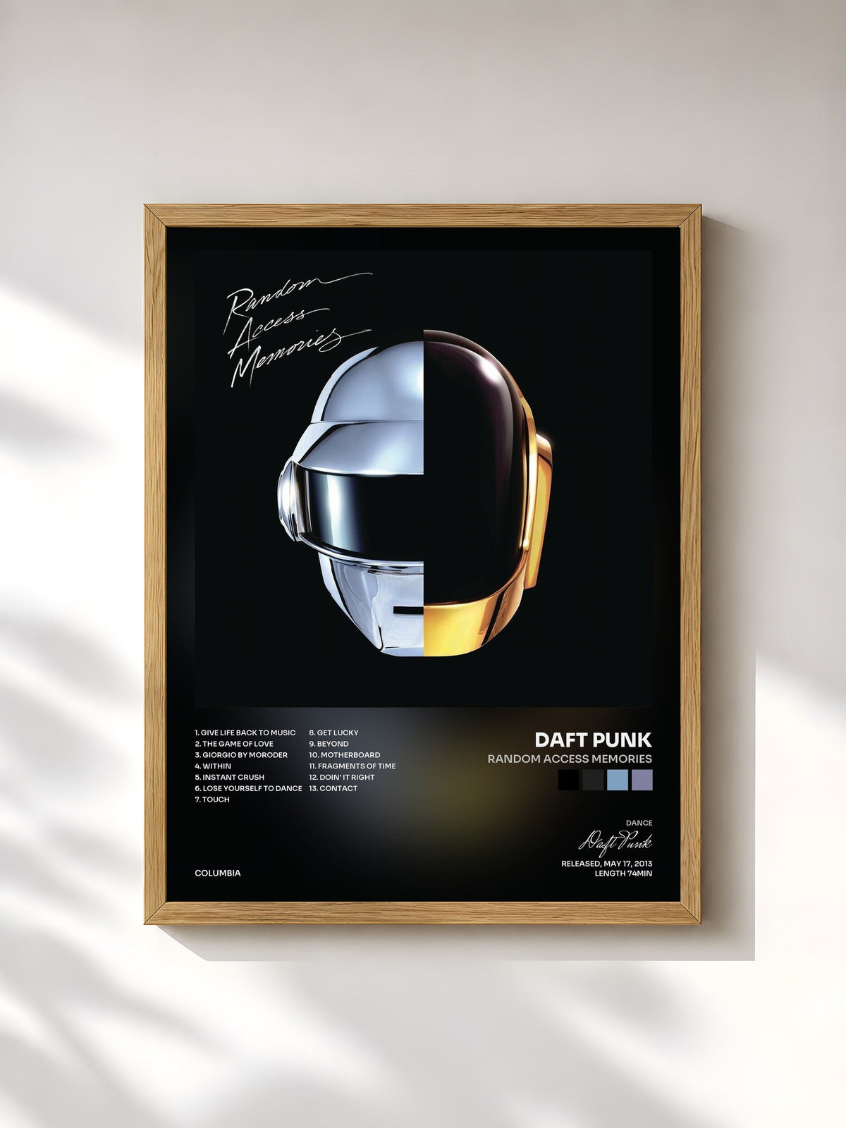 #bois Tableau de l'album Random Access Memories de Daft Punk, cadre en bois brut, imprimé et encadré en France