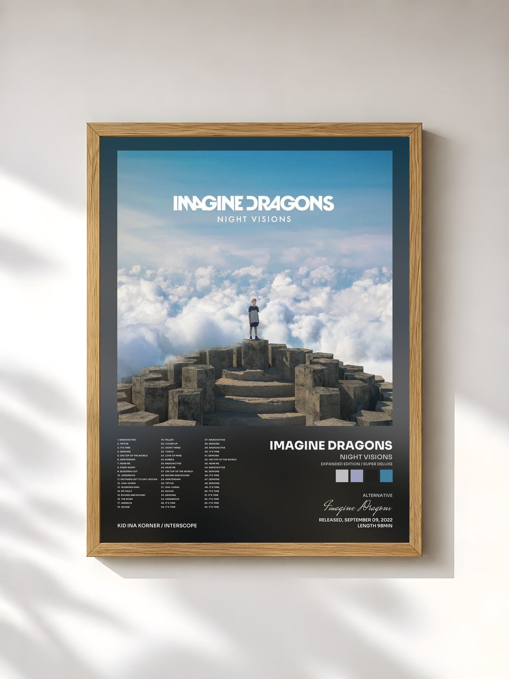 #bois Tableau de l'album Night Visions (Expanded Edition / Super Deluxe) de Imagine Dragons, cadre en bois brut, imprimé et encadré en France