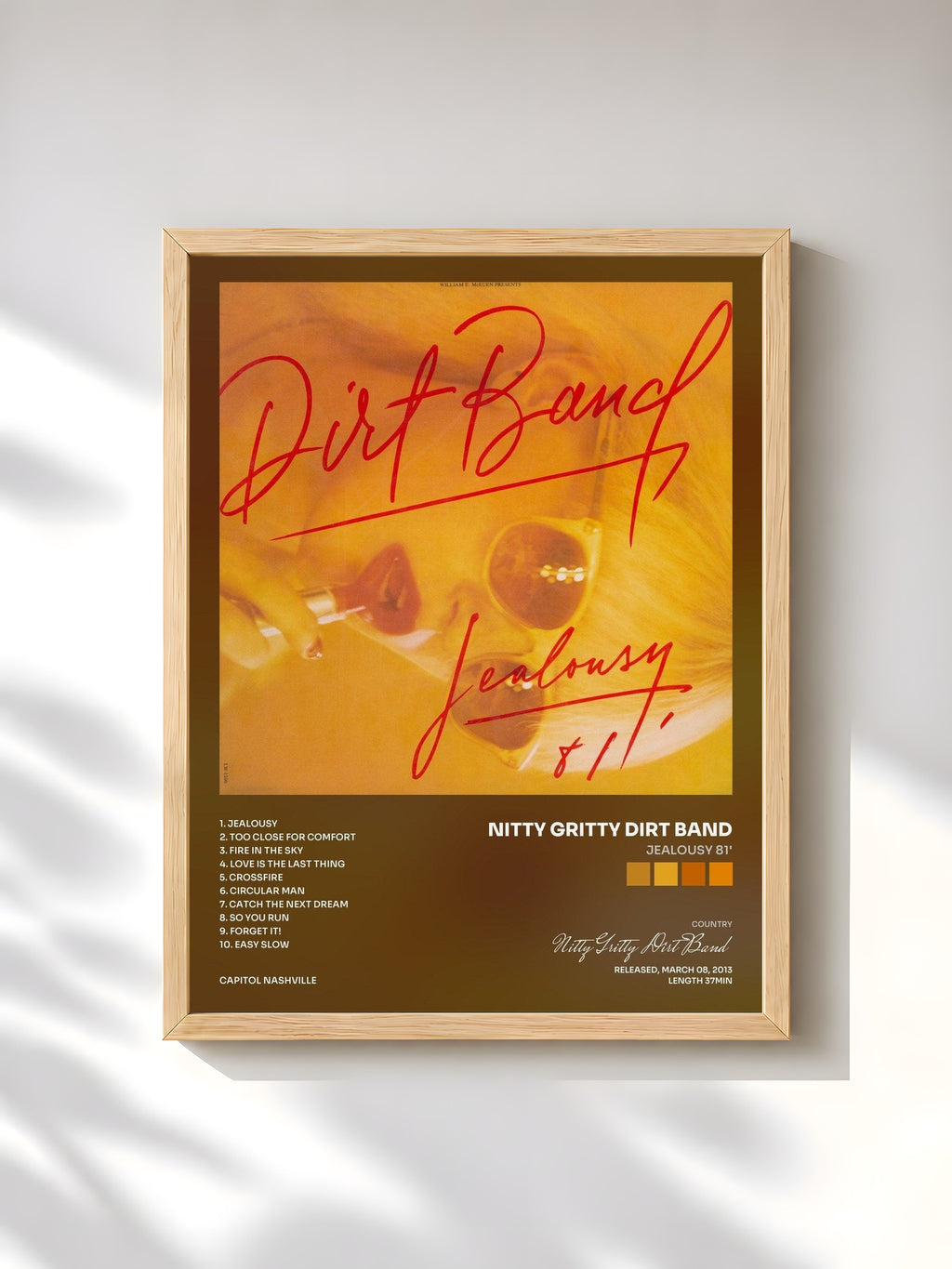 #bois Tableau de l'album Jealousy 81' de Nitty Gritty Dirt Band, cadre en bois brut, imprimé et encadré en France
