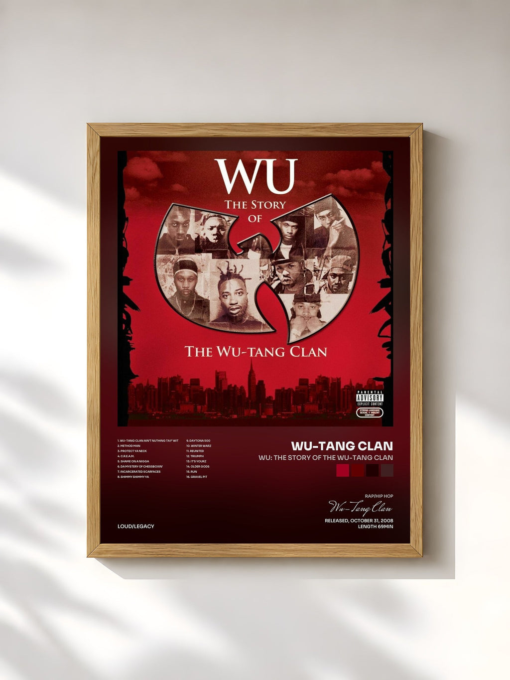 #bois Tableau de l'album Wu: The Story Of The Wu-Tang Clan de Wu-Tang Clan, cadre en bois brut, imprimé et encadré en France