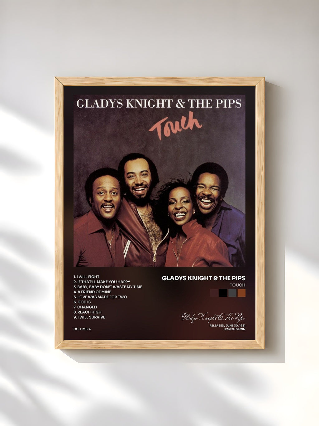 #bois Tableau de l'album Touch de Gladys Knight & The Pips, cadre en bois brut, imprimé et encadré en France