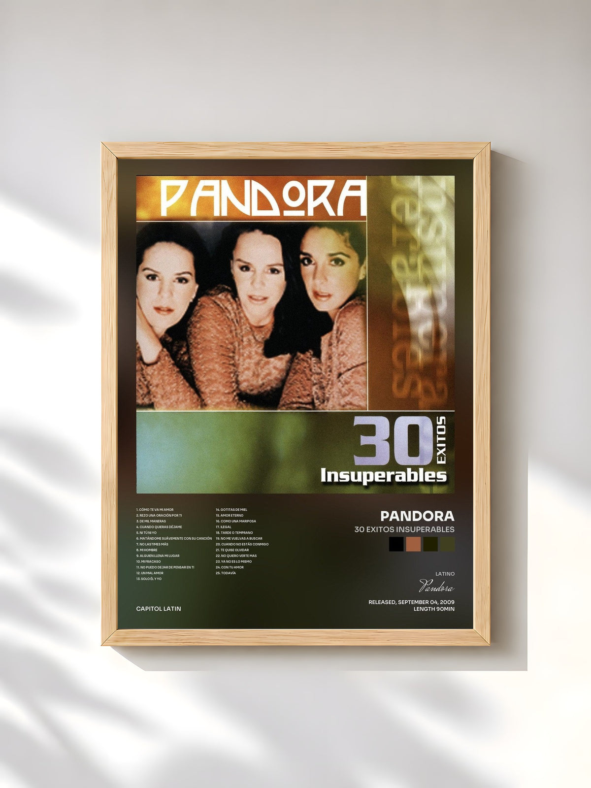 #bois Tableau de l'album 30 Exitos Insuperables de Pandora, cadre en bois brut, imprimé et encadré en France