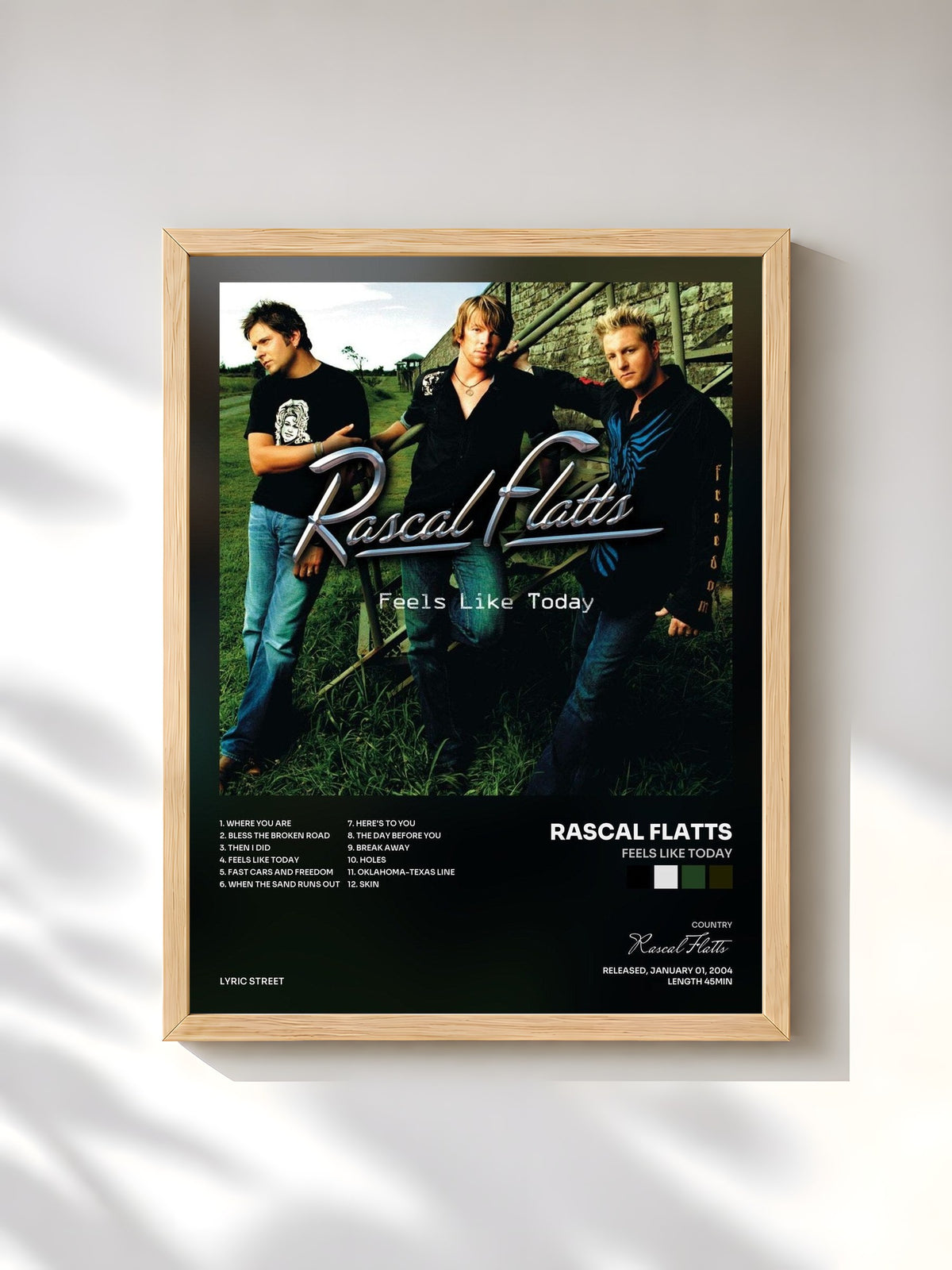 #bois Tableau de l'album Feels Like Today de Rascal Flatts, cadre en bois brut, imprimé et encadré en France