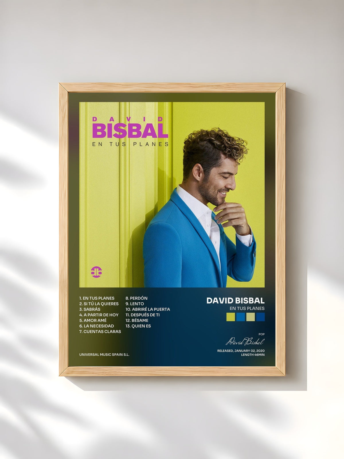 #bois Tableau de l'album En Tus Planes de David Bisbal, cadre en bois brut, imprimé et encadré en France