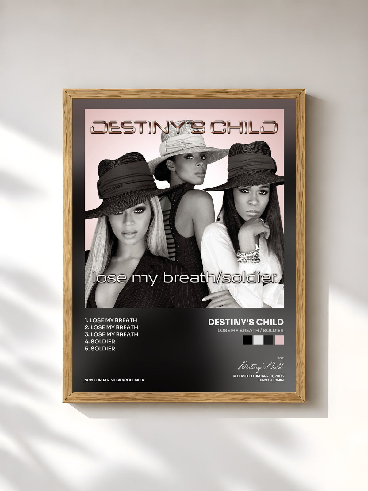 #bois Tableau de l'album Lose My Breath / Soldier de Destiny's Child, cadre en bois brut, imprimé et encadré en France