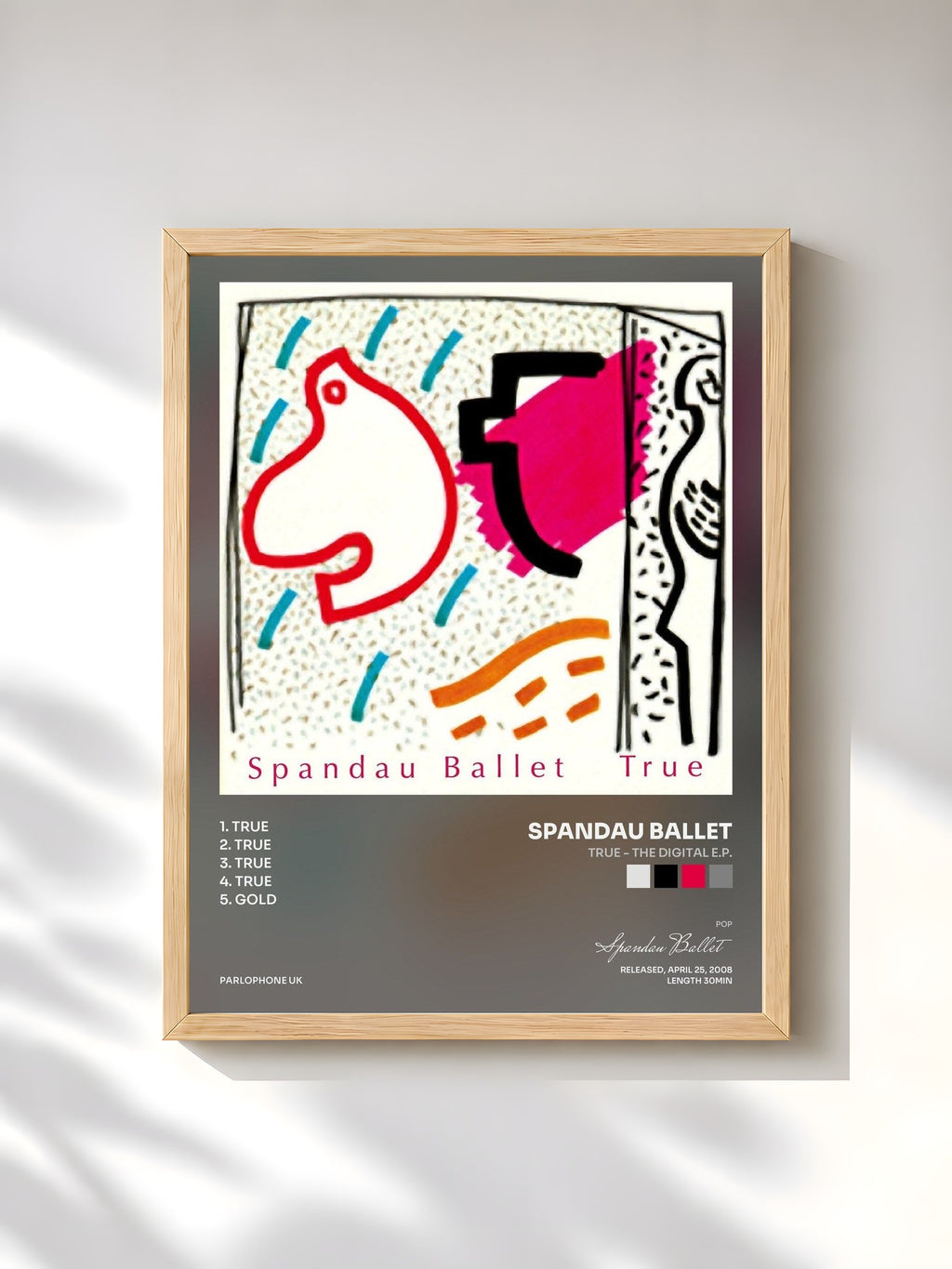 #bois Tableau de l'album True - The Digital E.P. de Spandau Ballet, cadre en bois brut, imprimé et encadré en France