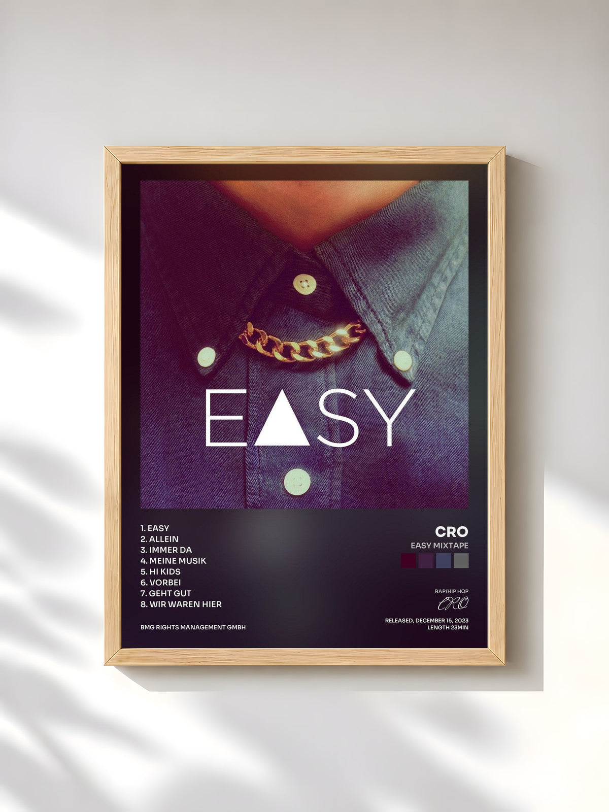 #bois Tableau de l'album Easy Mixtape de CRO, cadre en bois brut, imprimé et encadré en France