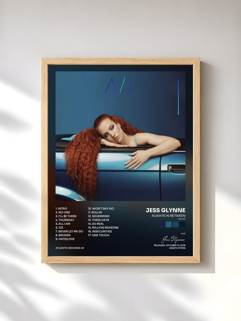 #bois Tableau de l'album Always in Between (Deluxe) de Jess Glynne, cadre en bois brut, imprimé et encadré en France
