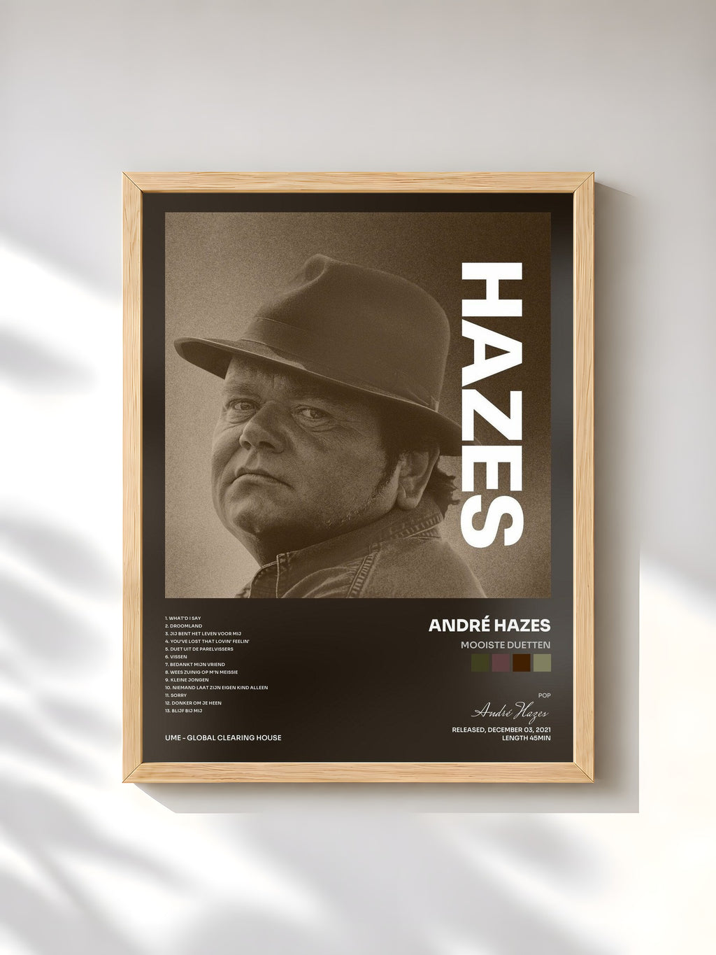 #bois Tableau de l'album Mooiste Duetten de André Hazes, cadre en bois brut, imprimé et encadré en France
