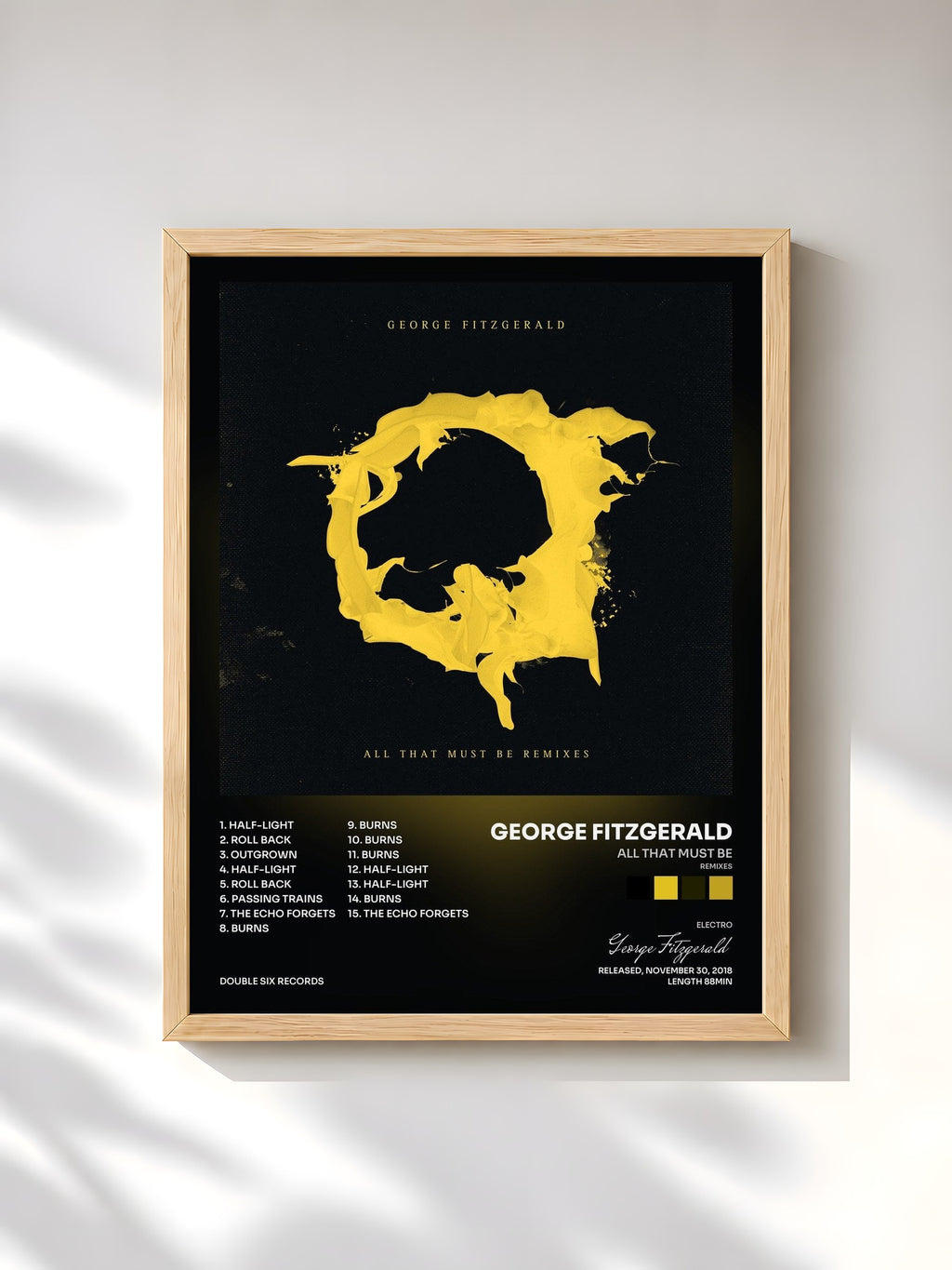 #bois Tableau de l'album All That Must Be (Remixes) de George Fitzgerald, cadre en bois brut, imprimé et encadré en France