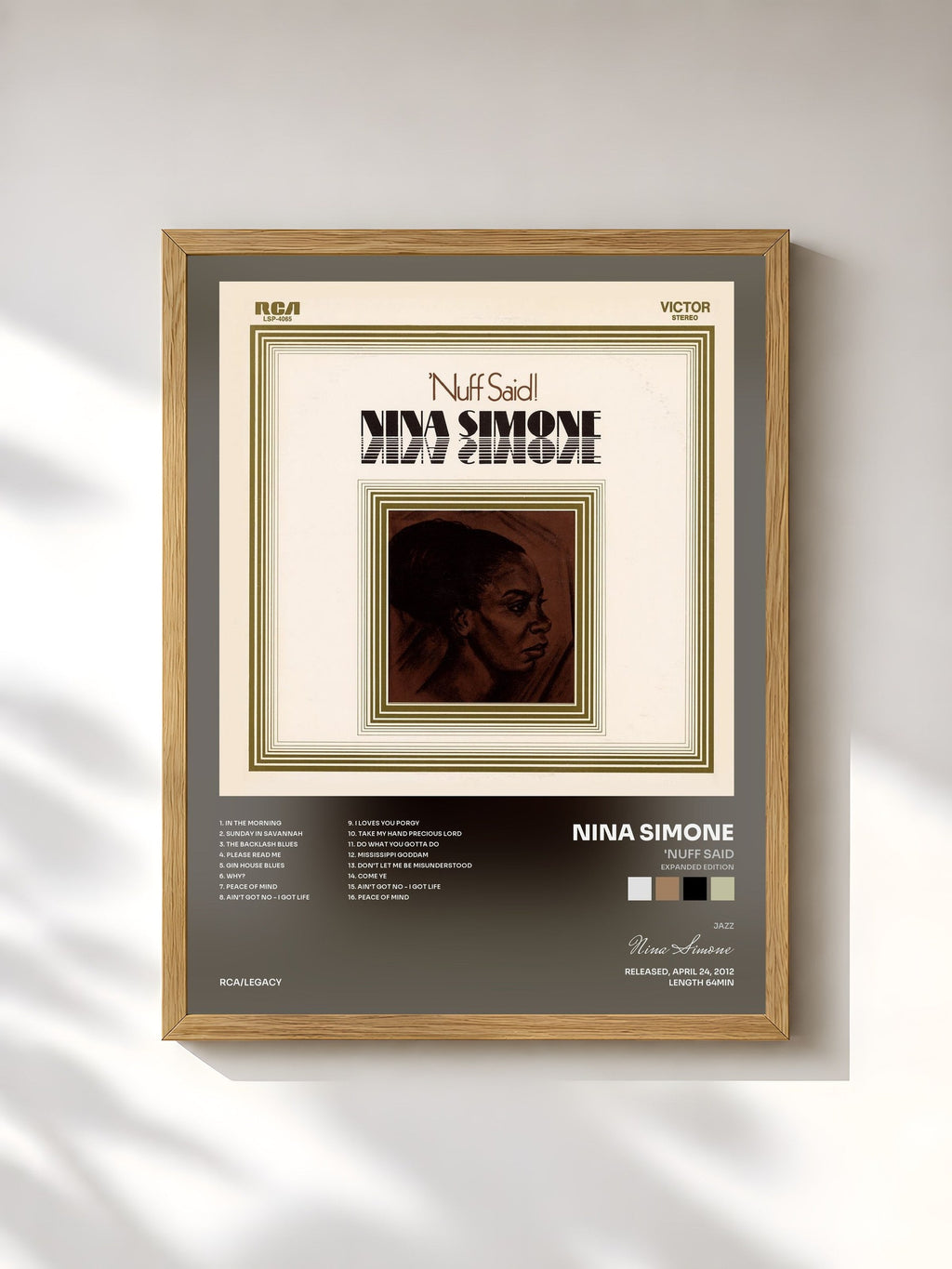 #bois Tableau de l'album 'Nuff Said (Expanded Edition) de Nina Simone, cadre en bois brut, imprimé et encadré en France