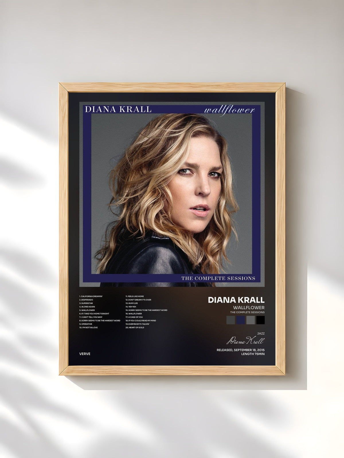 #bois Tableau de l'album Wallflower (The Complete Sessions) de Diana Krall, cadre en bois brut, imprimé et encadré en France