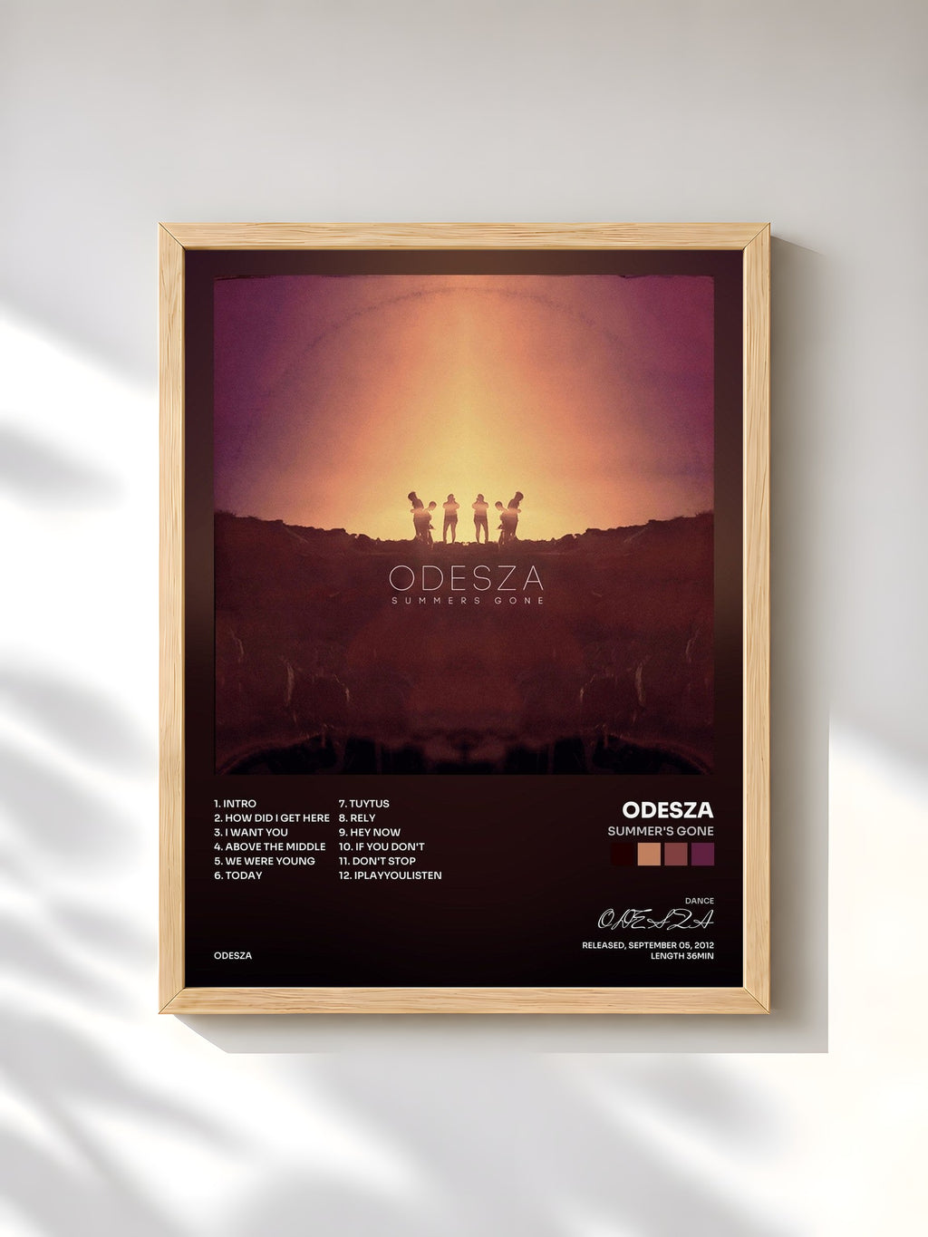 #bois Tableau de l'album Summer's Gone de ODESZA, cadre en bois brut, imprimé et encadré en France