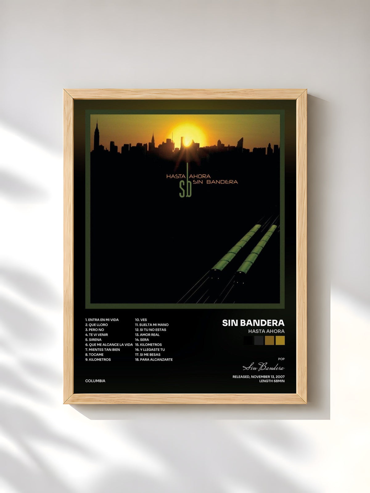 #bois Tableau de l'album Hasta Ahora de Sin Bandera, cadre en bois brut, imprimé et encadré en France
