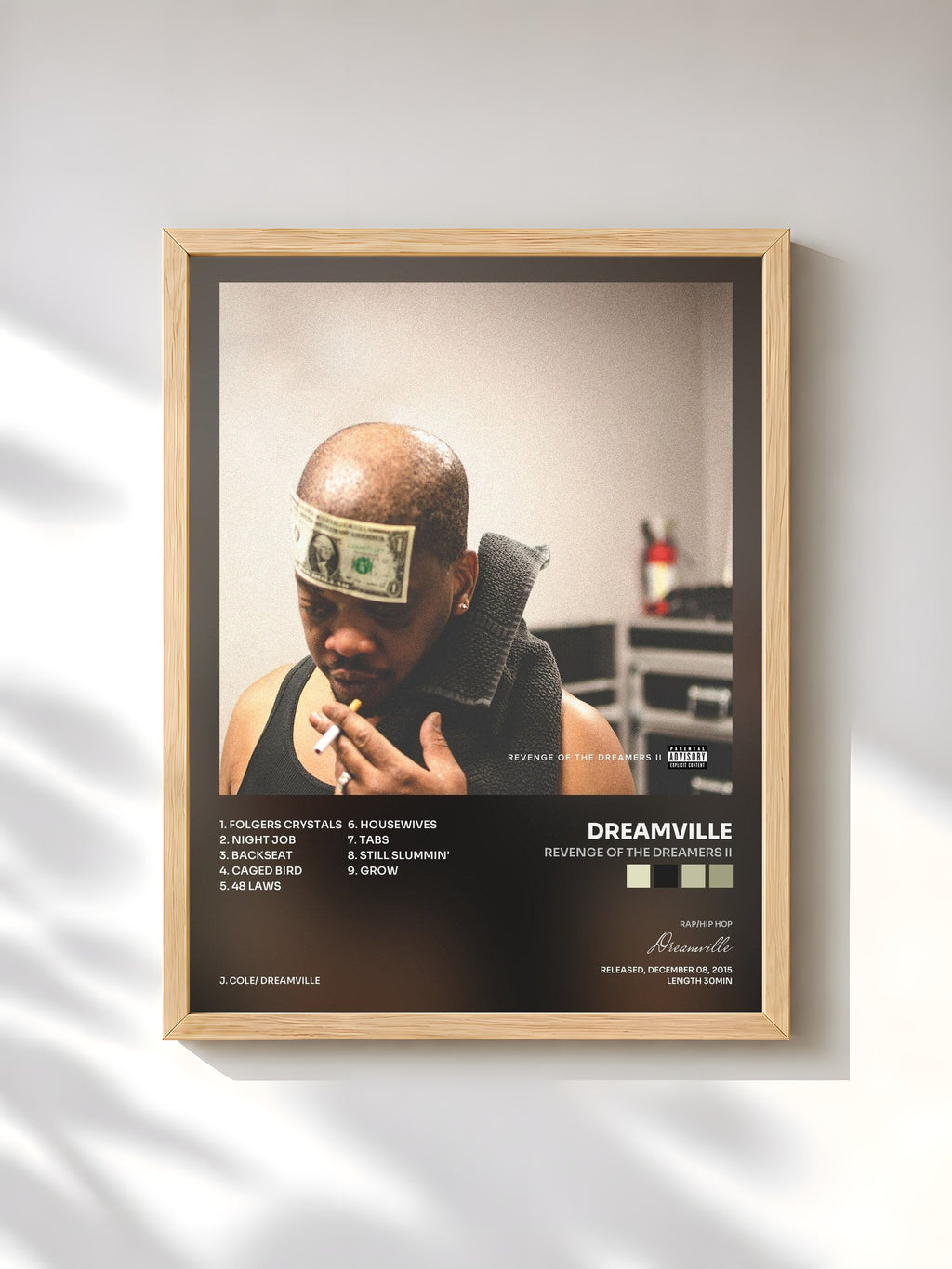 #bois Tableau de l'album Revenge Of The Dreamers II de Dreamville, cadre en bois brut, imprimé et encadré en France