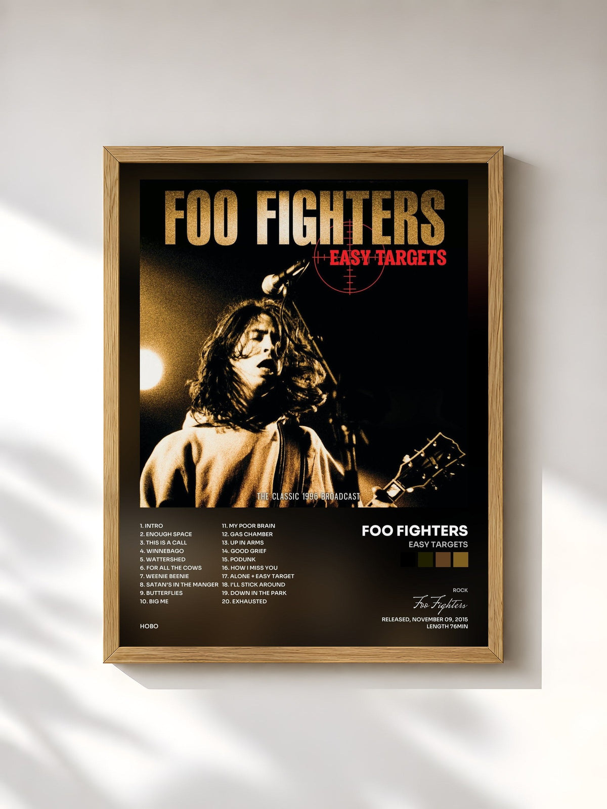 #bois Tableau de l'album Easy Targets de Foo Fighters, cadre en bois brut, imprimé et encadré en France