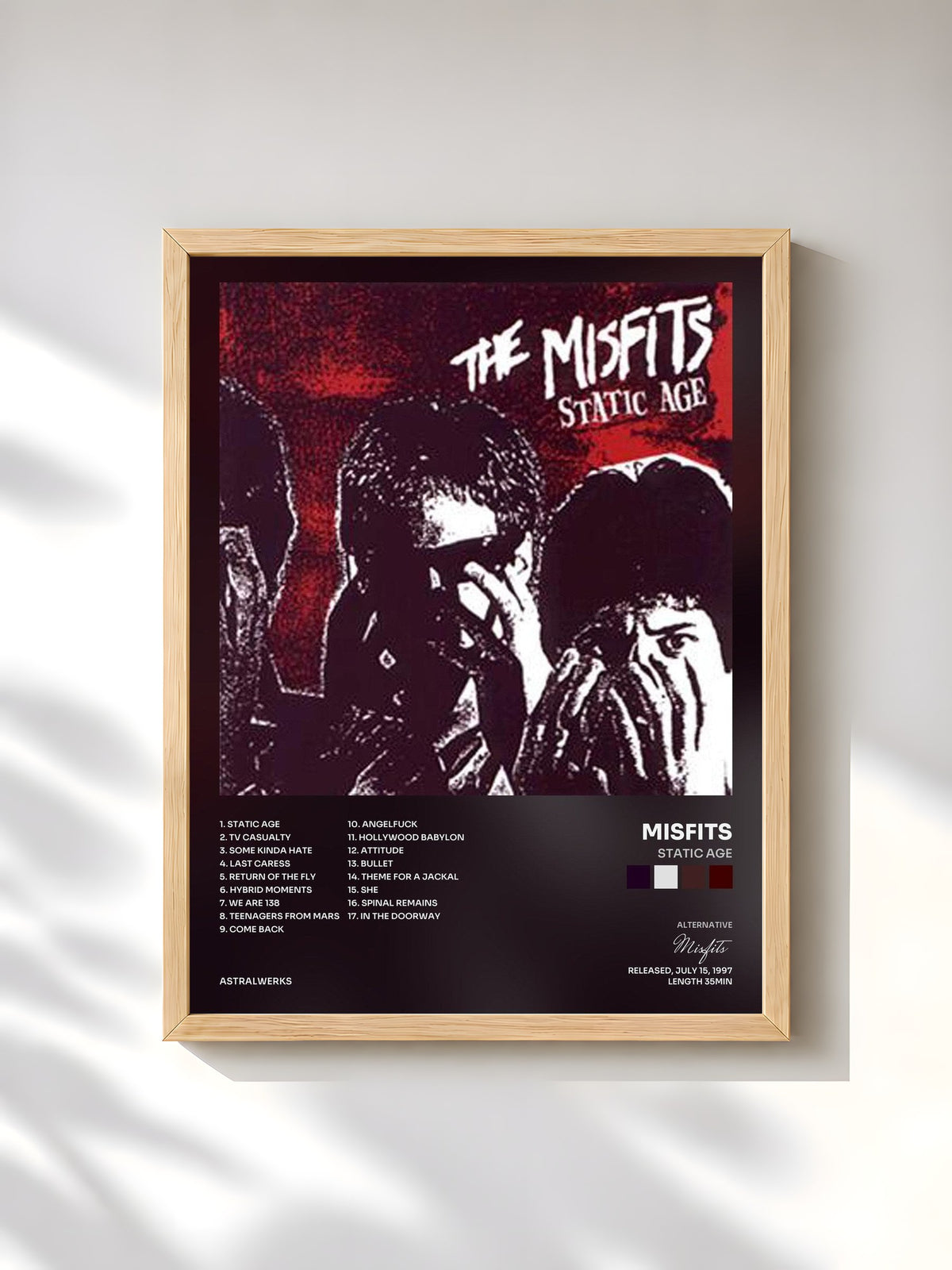 #bois Tableau de l'album Static Age de Misfits, cadre en bois brut, imprimé et encadré en France