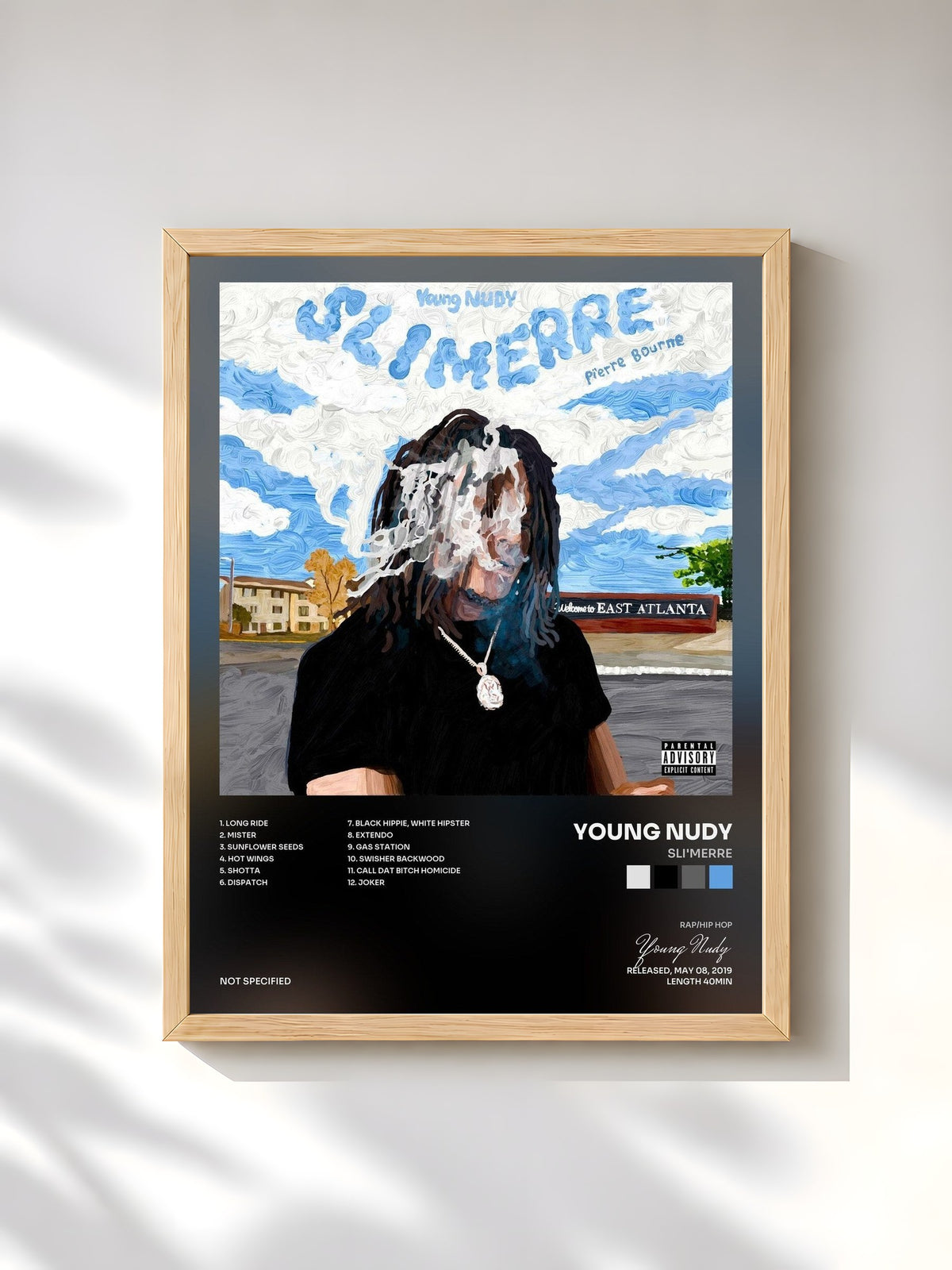 #bois Tableau de l'album Sli'merre de Young Nudy, cadre en bois brut, imprimé et encadré en France