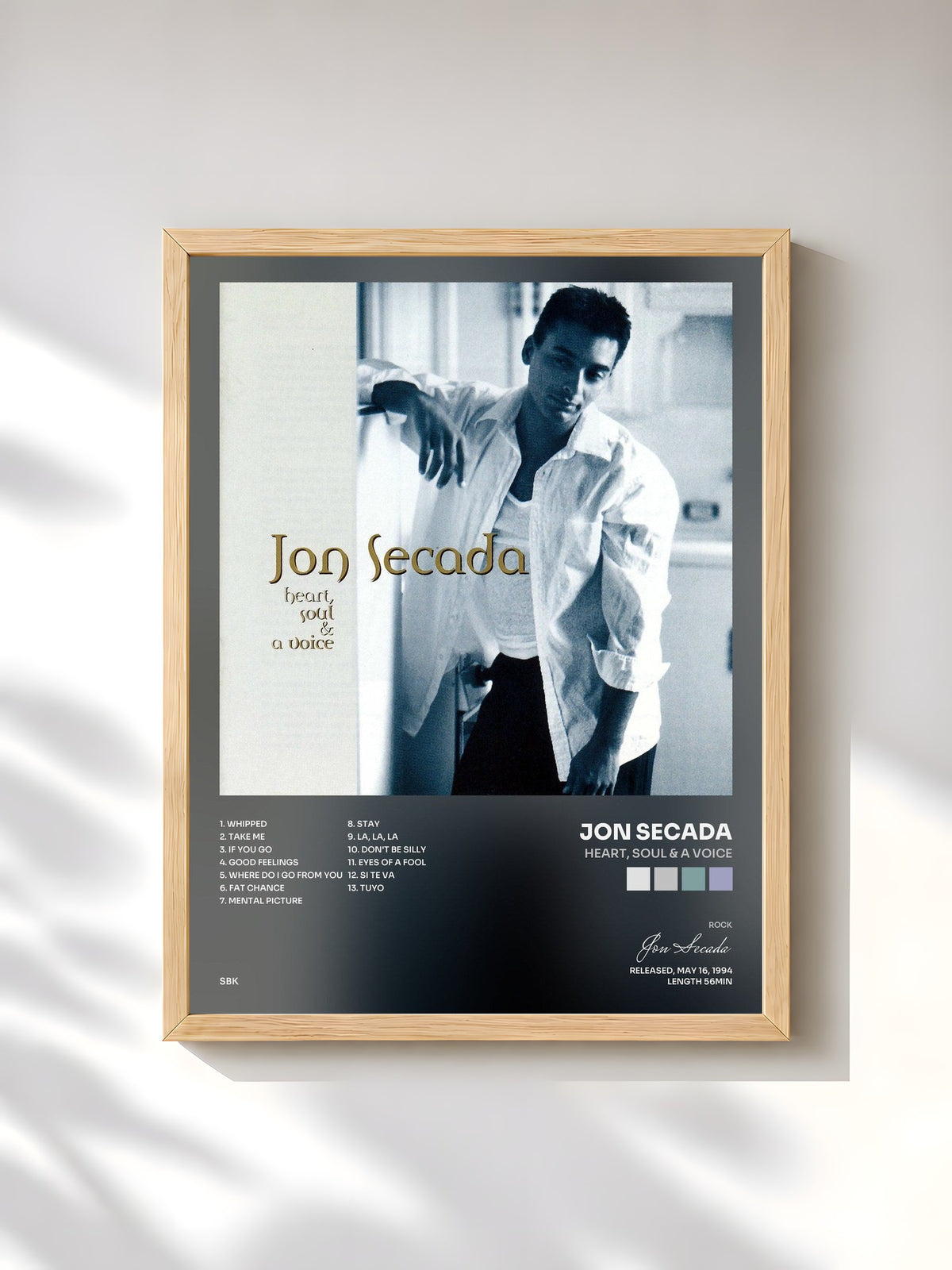 #bois Tableau de l'album Heart, Soul & A Voice de Jon Secada, cadre en bois brut, imprimé et encadré en France