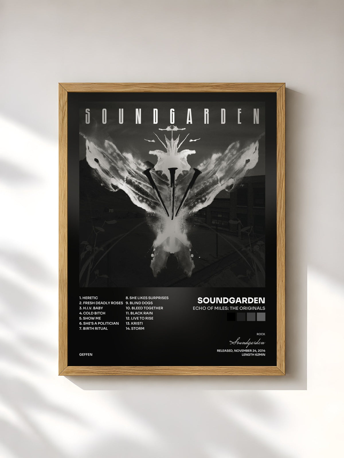#bois Tableau de l'album Echo Of Miles: The Originals de Soundgarden, cadre en bois brut, imprimé et encadré en France