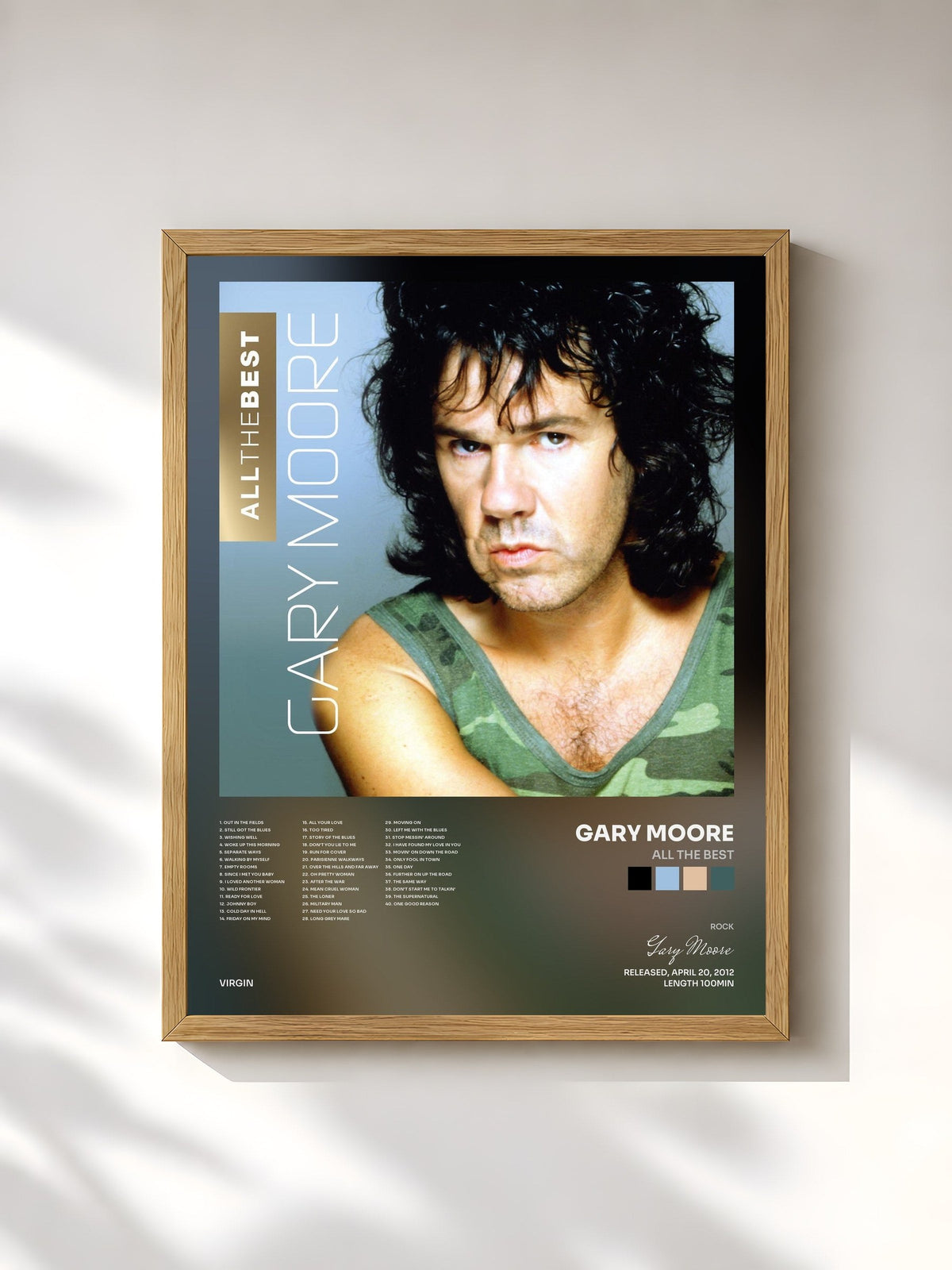 #bois Tableau de l'album All The Best de Gary Moore, cadre en bois brut, imprimé et encadré en France