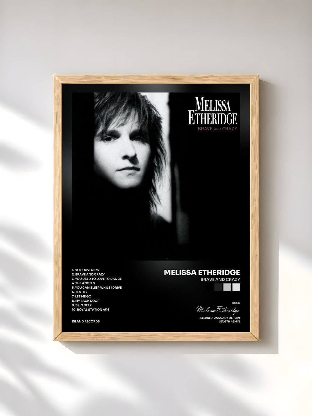 #bois Tableau de l'album Brave And Crazy de Melissa Etheridge, cadre en bois brut, imprimé et encadré en France