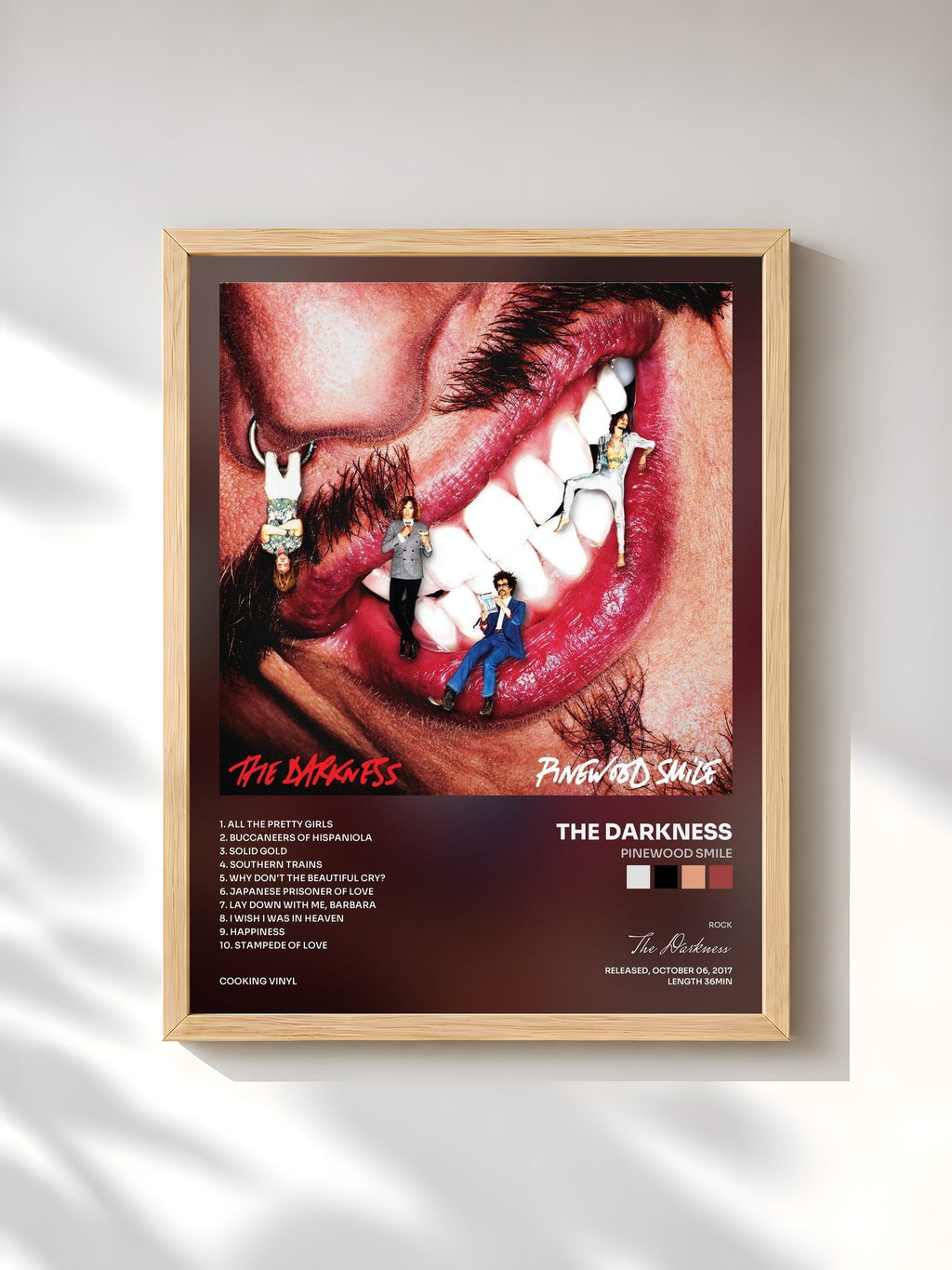 #bois Tableau de l'album Pinewood Smile de The Darkness, cadre en bois brut, imprimé et encadré en France