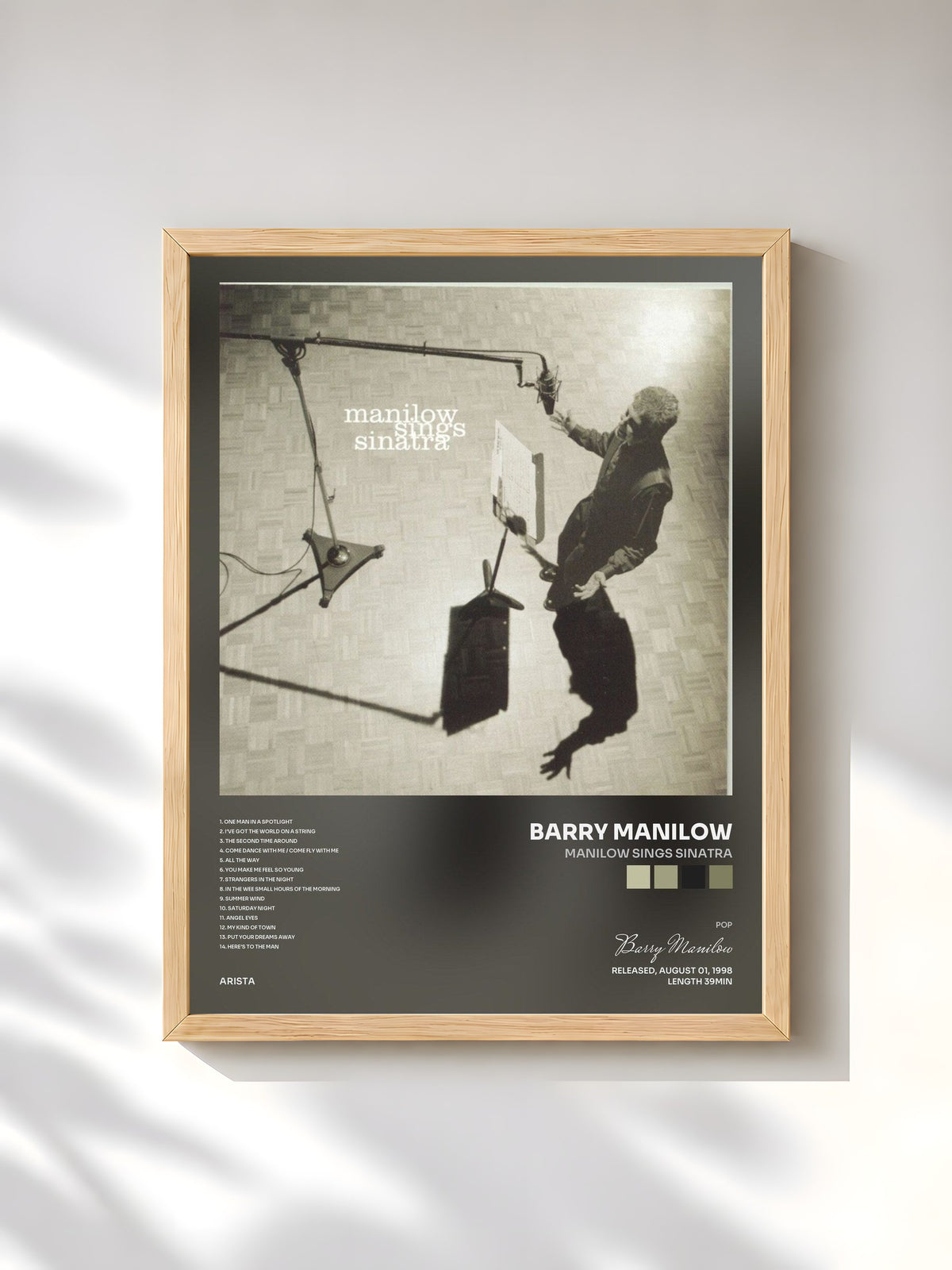 #bois Tableau de l'album Manilow Sings Sinatra de Barry Manilow, cadre en bois brut, imprimé et encadré en France
