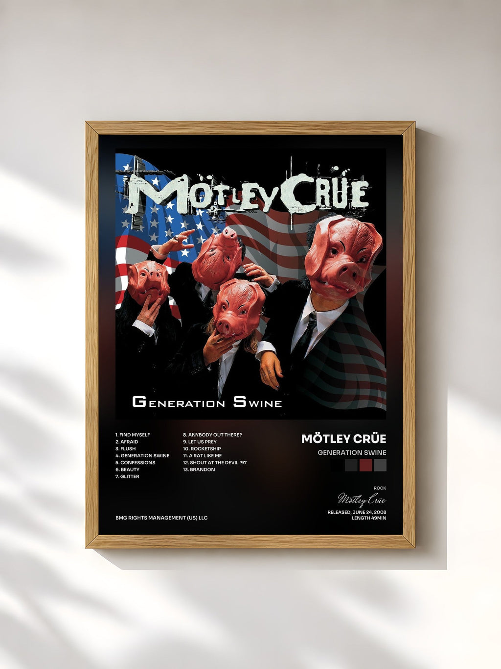 #bois Tableau de l'album Generation Swine de Mötley Crüe, cadre en bois brut, imprimé et encadré en France