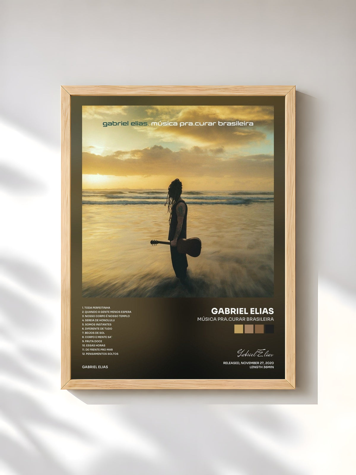#bois Tableau de l'album Música Pra.Curar Brasileira de Gabriel Elias, cadre en bois brut, imprimé et encadré en France
