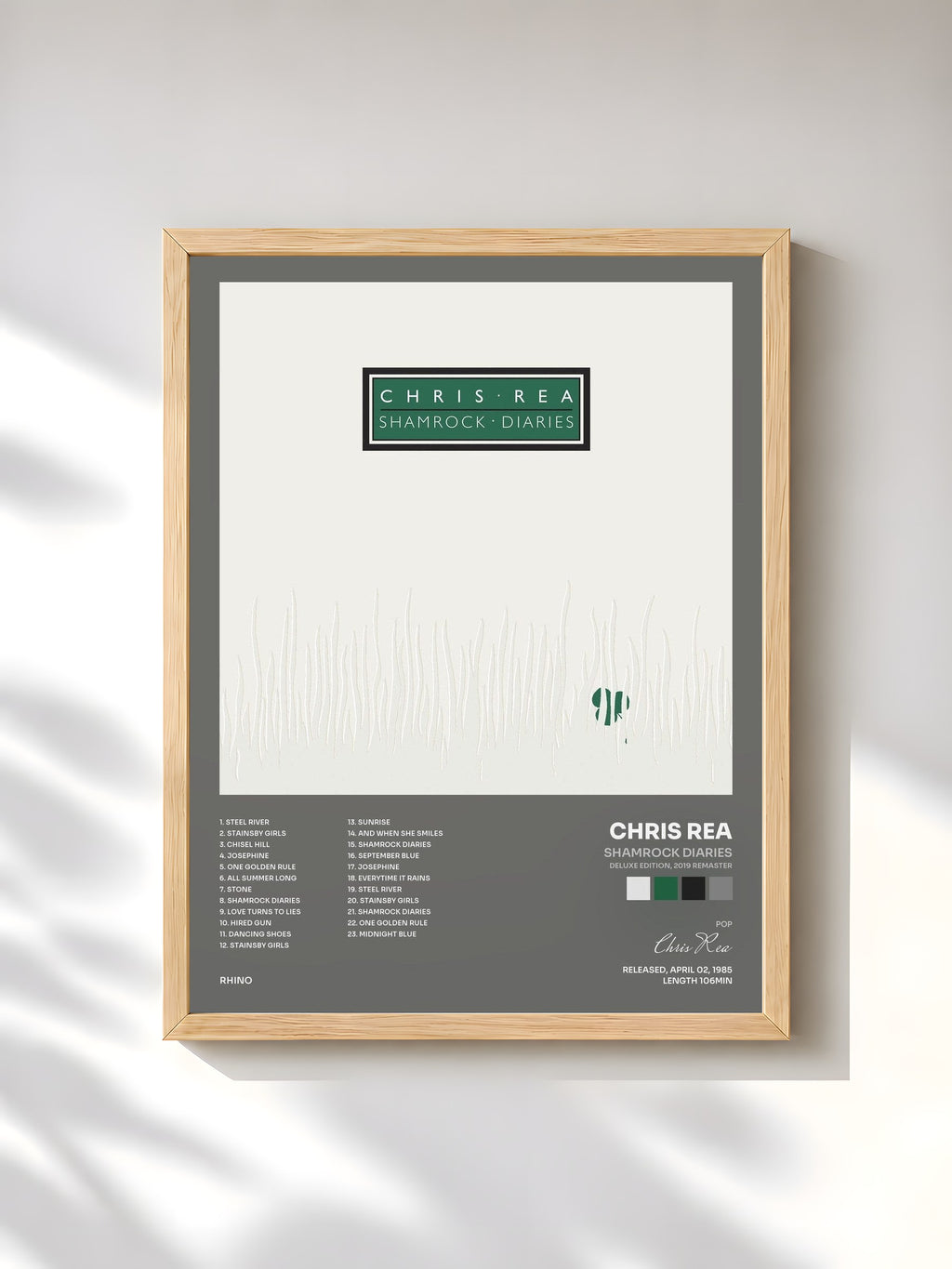 #bois Tableau de l'album Shamrock Diaries (Deluxe Edition, 2019 Remaster) de Chris Rea, cadre en bois brut, imprimé et encadré en France