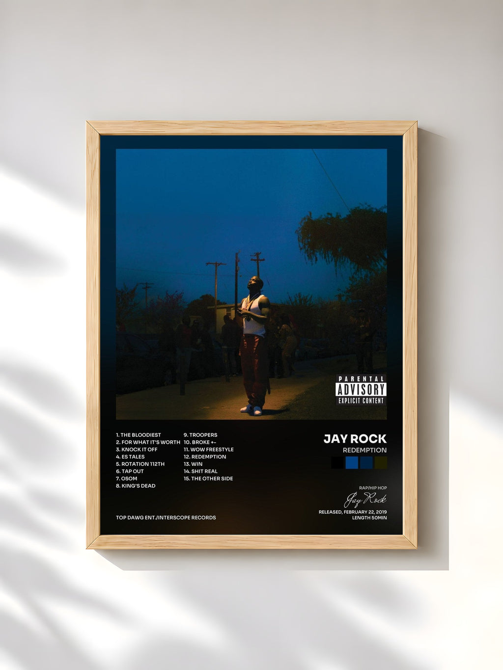 #bois Tableau de l'album Redemption de Jay Rock, cadre en bois brut, imprimé et encadré en France