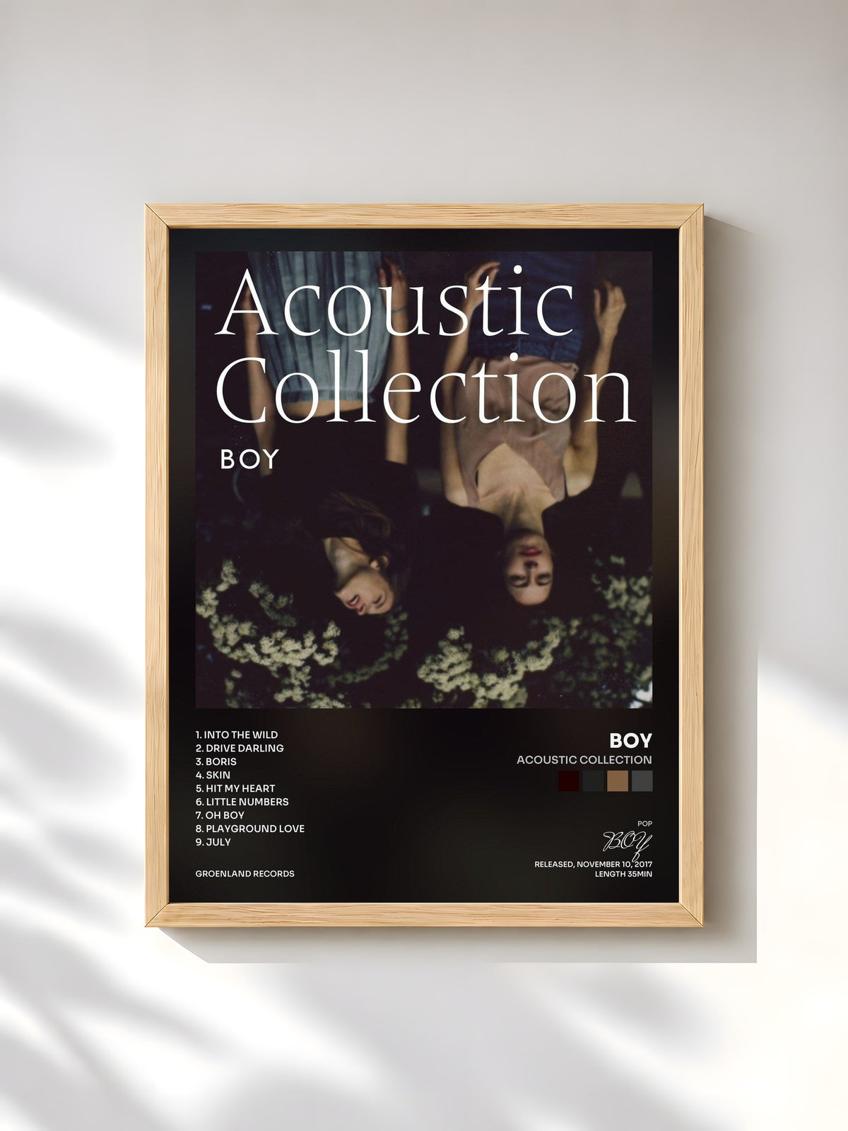 #bois Tableau de l'album Acoustic Collection de BOY, cadre en bois brut, imprimé et encadré en France