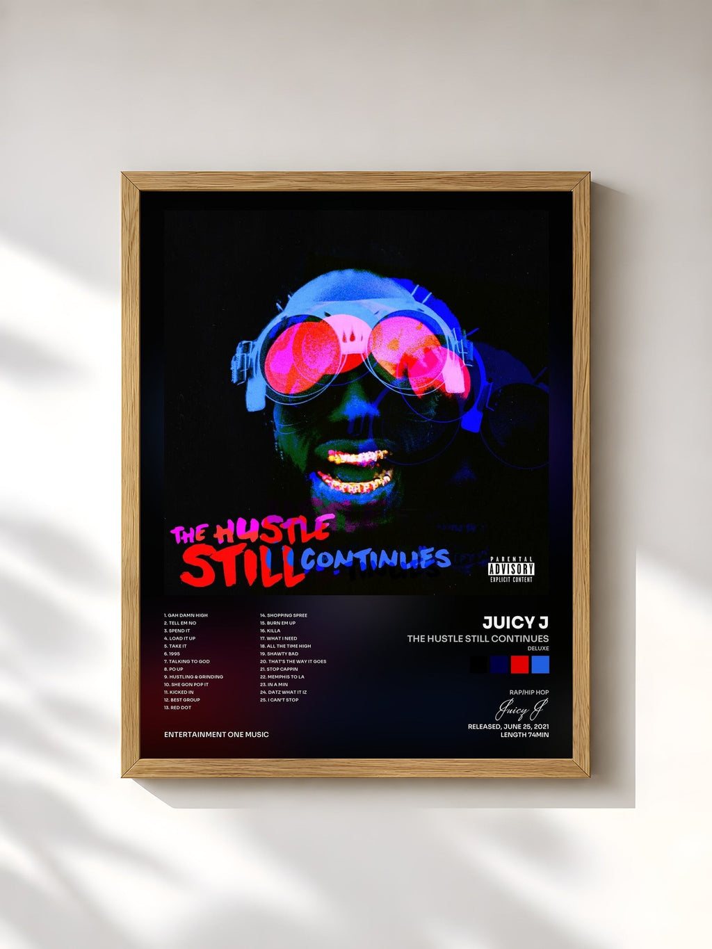 #bois Tableau de l'album THE HUSTLE STILL CONTINUES (Deluxe) de Juicy J, cadre en bois brut, imprimé et encadré en France