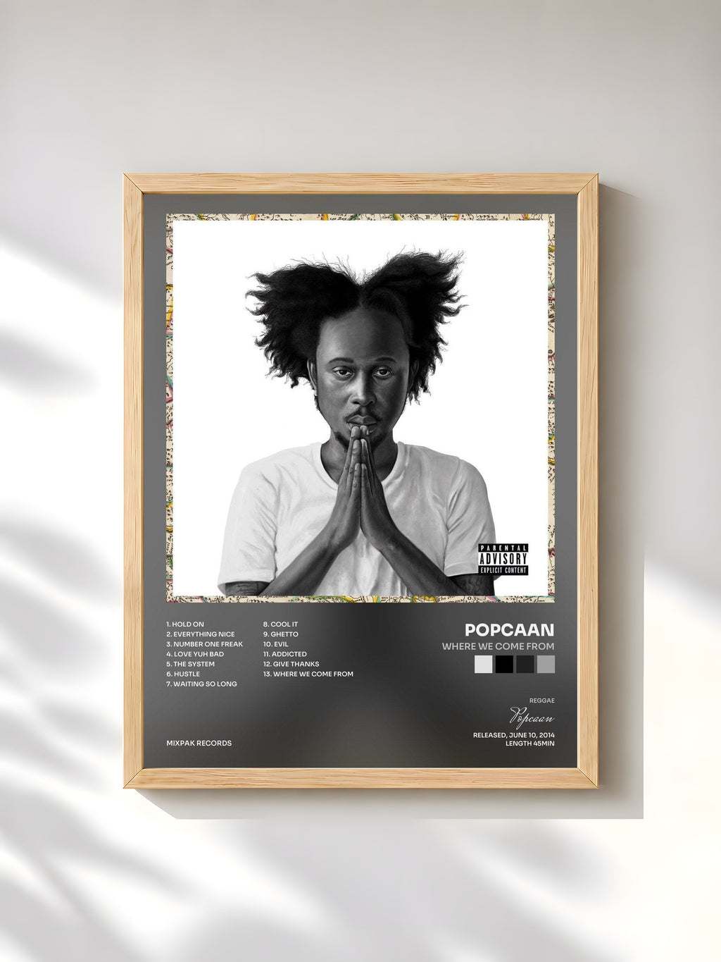 #bois Tableau de l'album Where We Come From de Popcaan, cadre en bois brut, imprimé et encadré en France