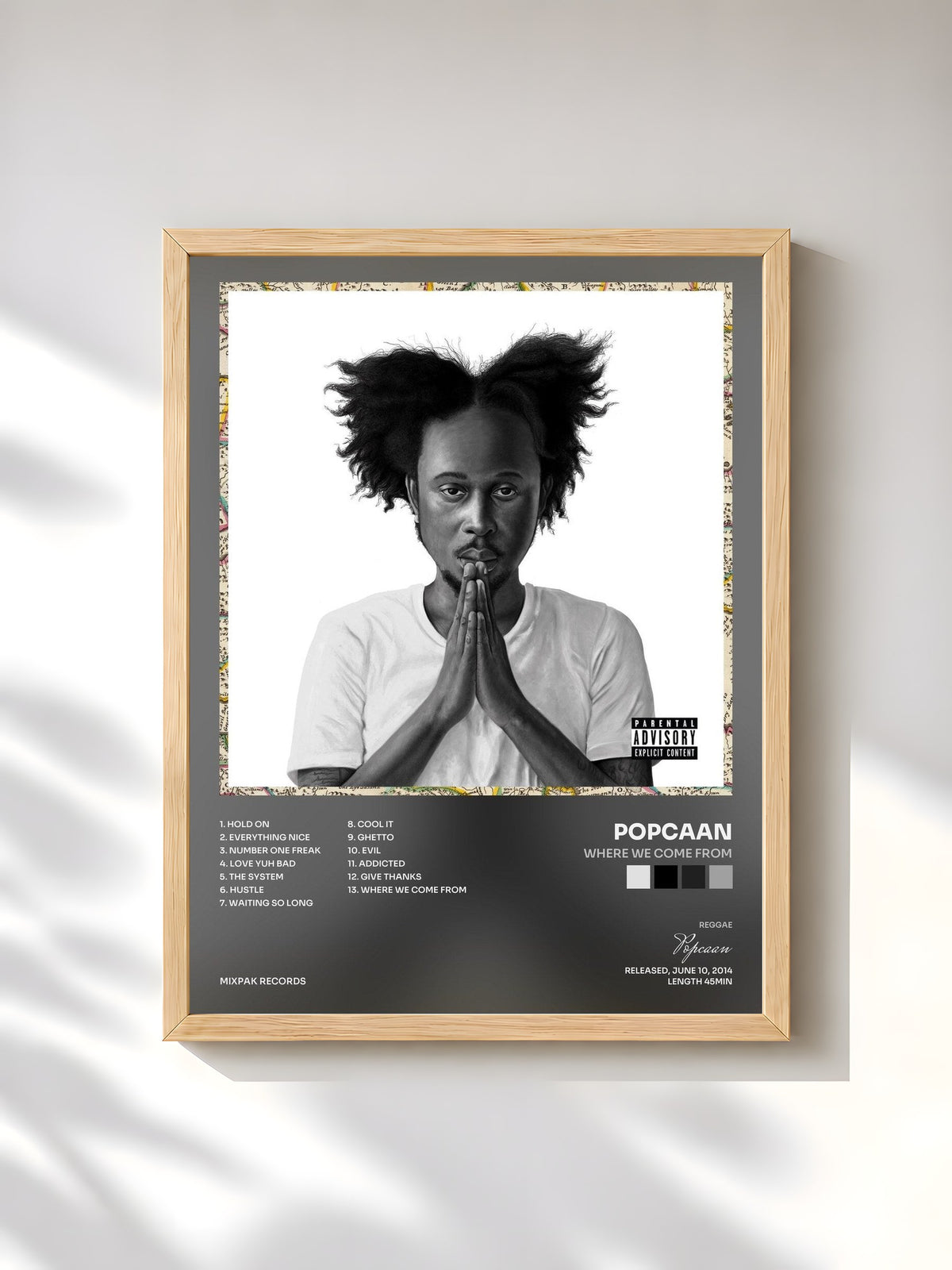 #bois Tableau de l'album Where We Come From de Popcaan, cadre en bois brut, imprimé et encadré en France