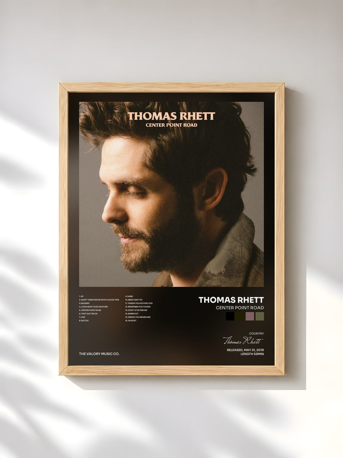 #bois Tableau de l'album Center Point Road de Thomas Rhett, cadre en bois brut, imprimé et encadré en France