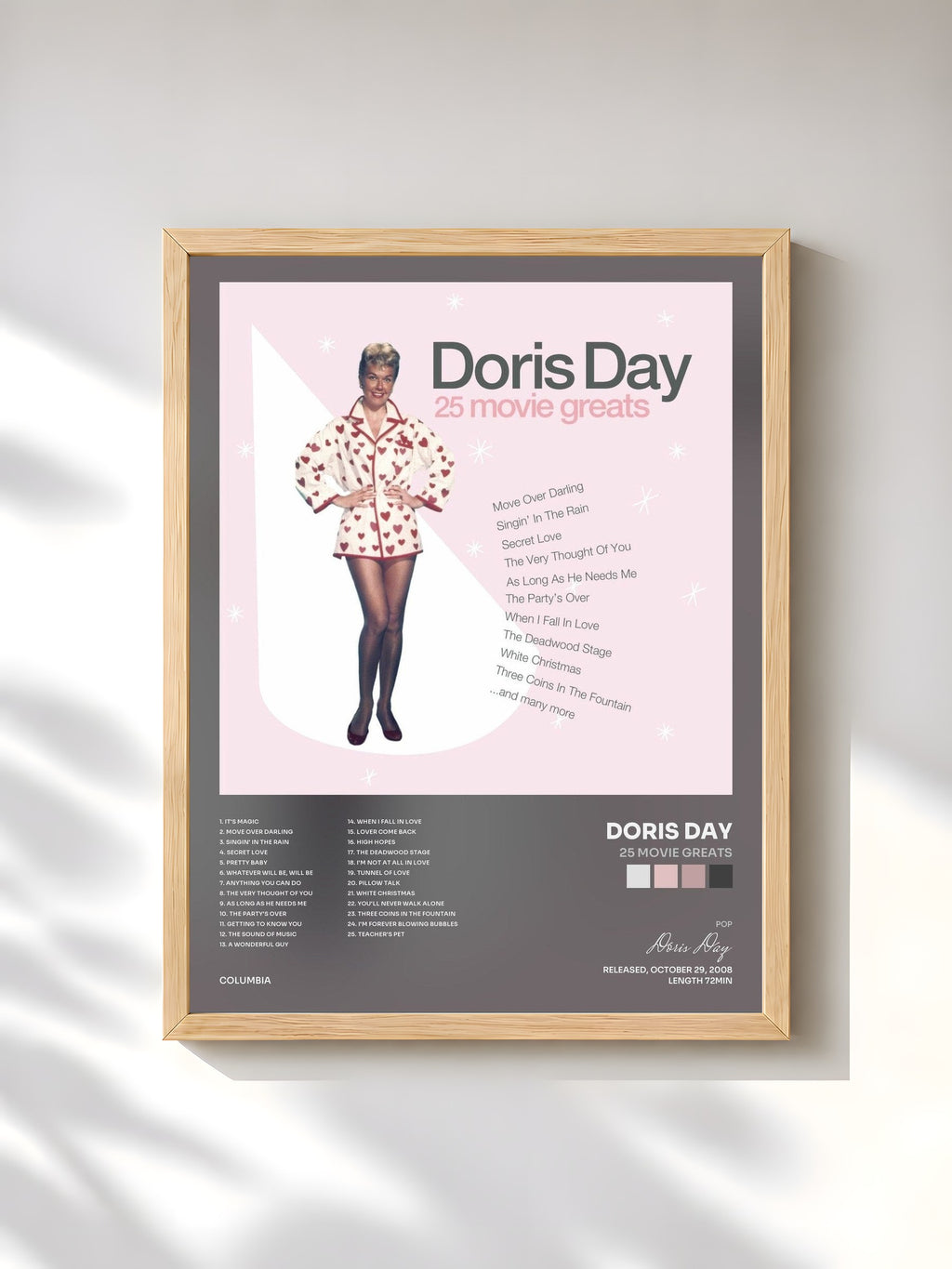 #bois Tableau de l'album 25 Movie Greats de Doris Day, cadre en bois brut, imprimé et encadré en France
