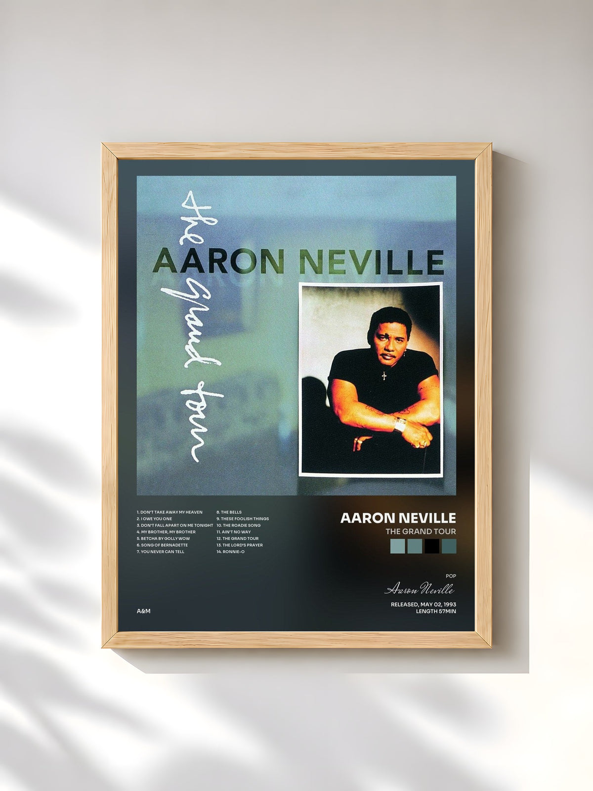 #bois Tableau de l'album The Grand Tour de Aaron Neville, cadre en bois brut, imprimé et encadré en France
