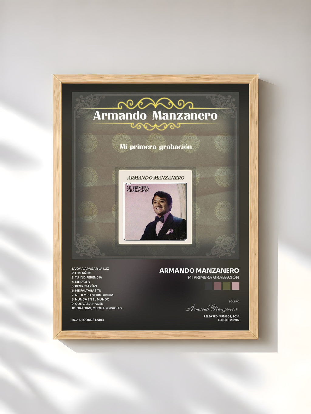 #bois Tableau de l'album Mi Primera Grabación de Armando Manzanero, cadre en bois brut, imprimé et encadré en France