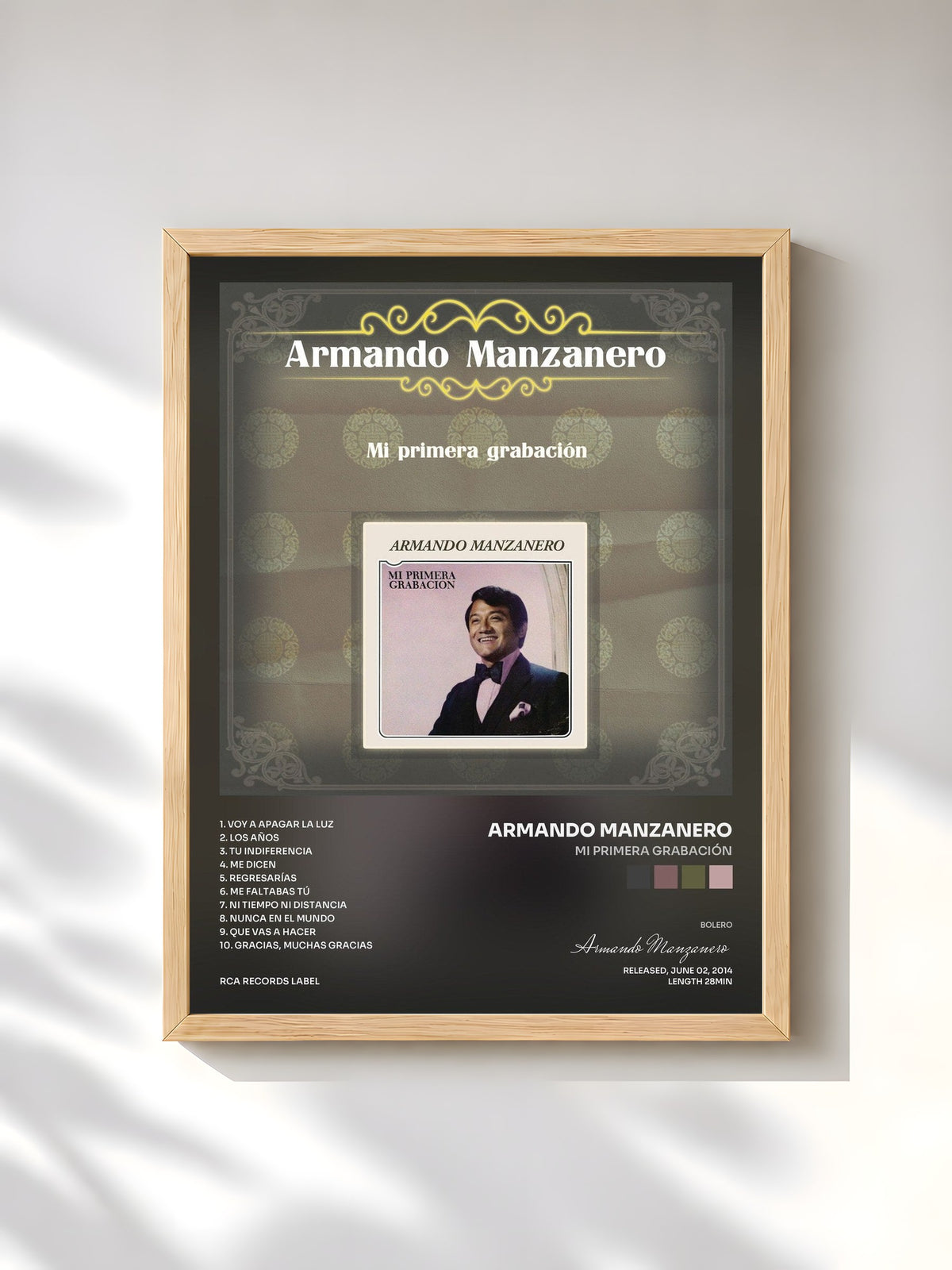 #bois Tableau de l'album Mi Primera Grabación de Armando Manzanero, cadre en bois brut, imprimé et encadré en France