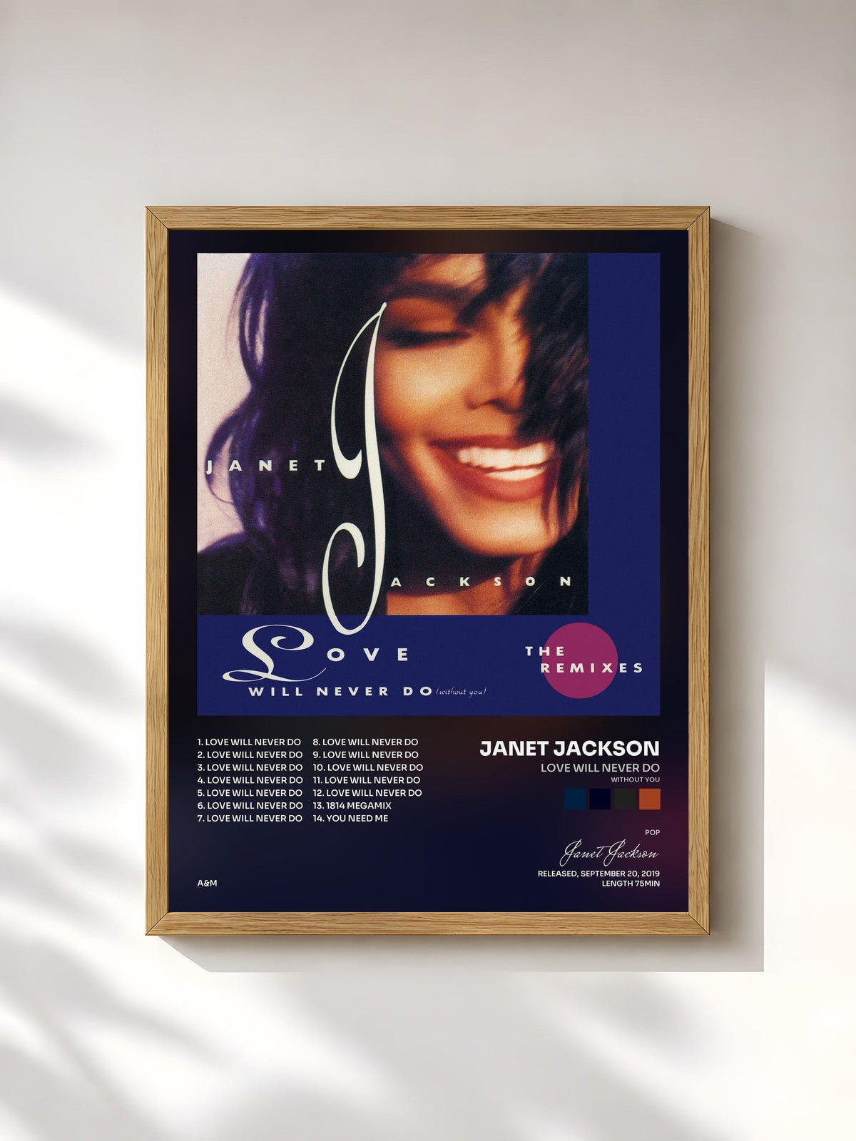 #bois Tableau de l'album Love Will Never Do (Without You): The Remixes de Janet Jackson, cadre en bois brut, imprimé et encadré en France