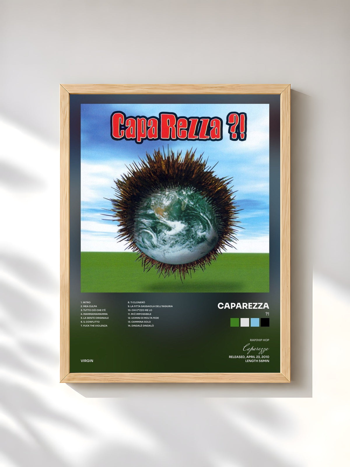 #bois Tableau de l'album ?! de Caparezza, cadre en bois brut, imprimé et encadré en France